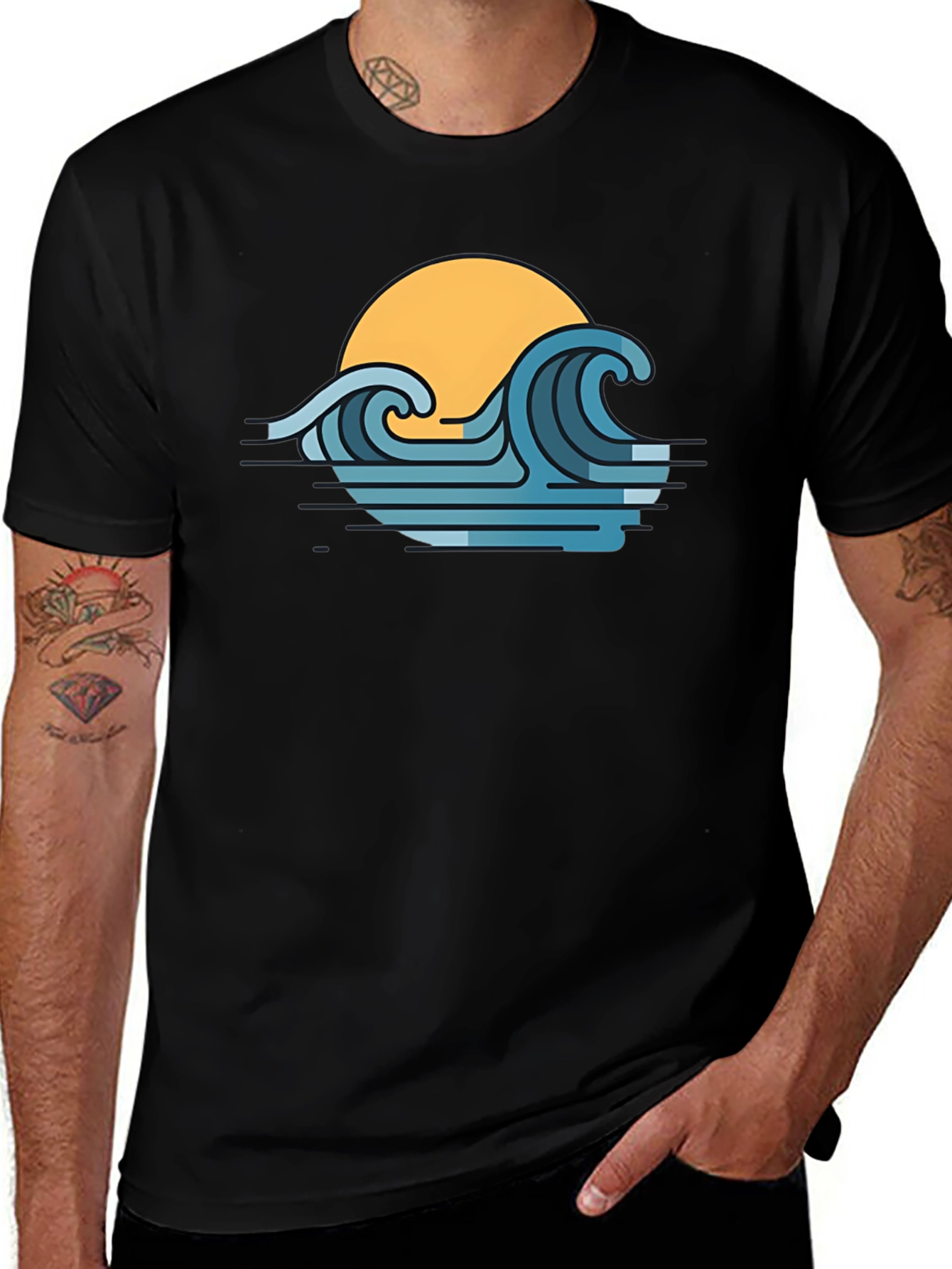Sunset Waves Graphic T-Shirt - Modern Coastal Style