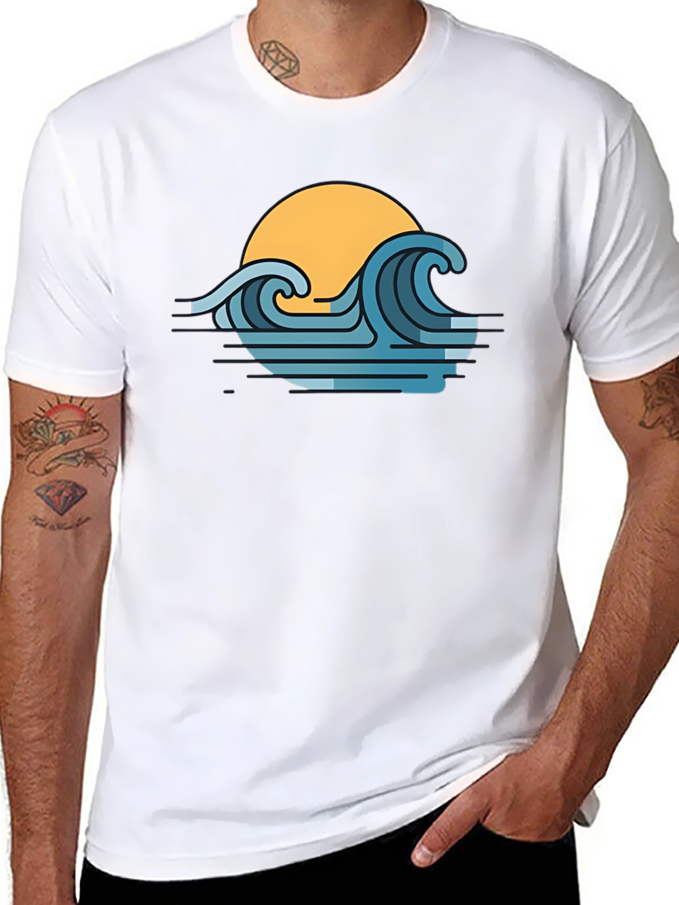 Sunset Waves Graphic T-Shirt - Modern Coastal Style