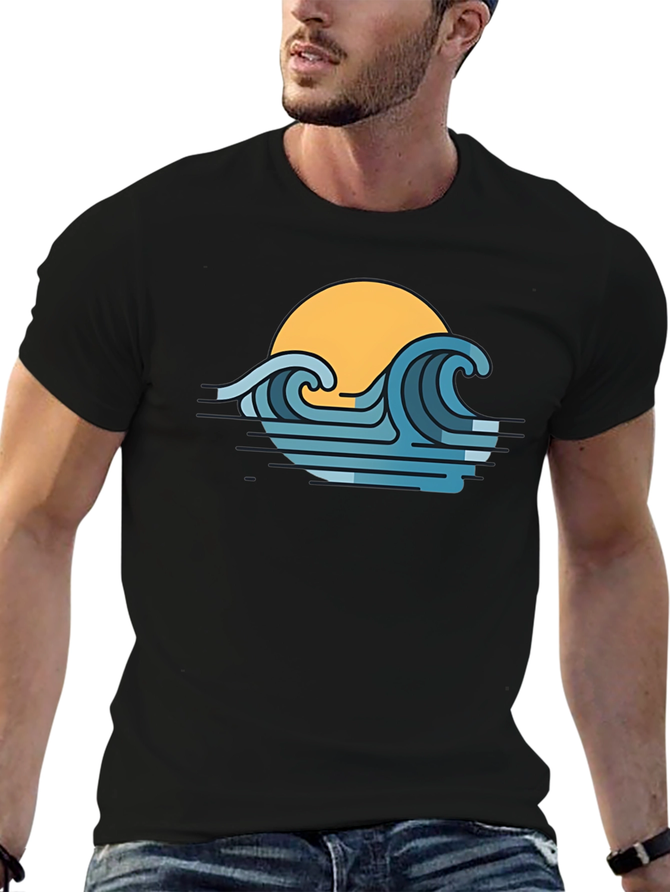 Sunset Waves Graphic T-Shirt - Modern Coastal Style