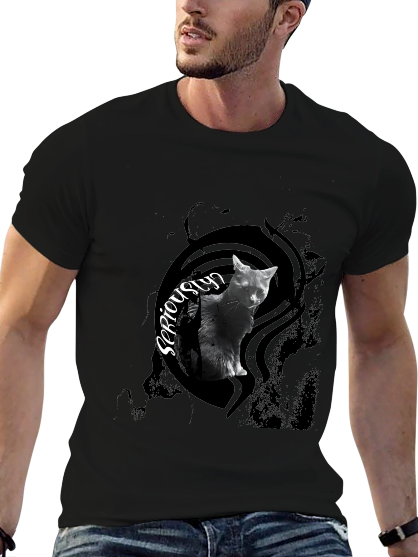 Seriously Cat Black T-Shirt