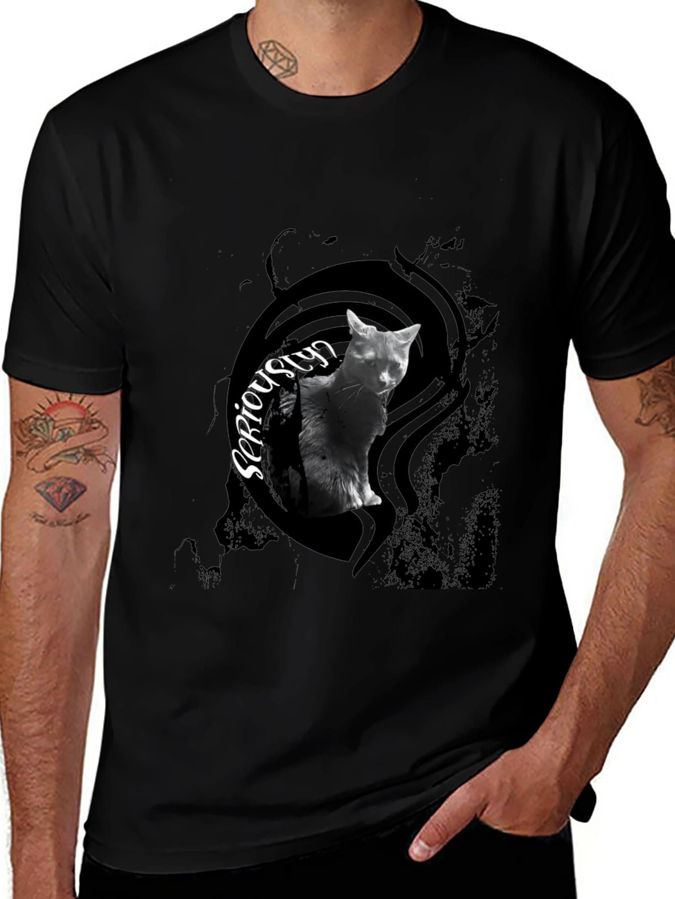 Seriously Cat Black T-Shirt