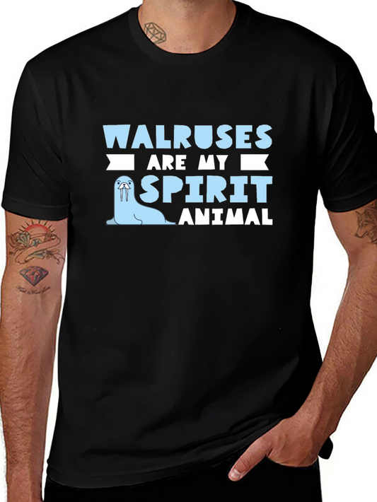 Walrus Spirit Animal Graphic Tee - Black Cotton T-Shirt