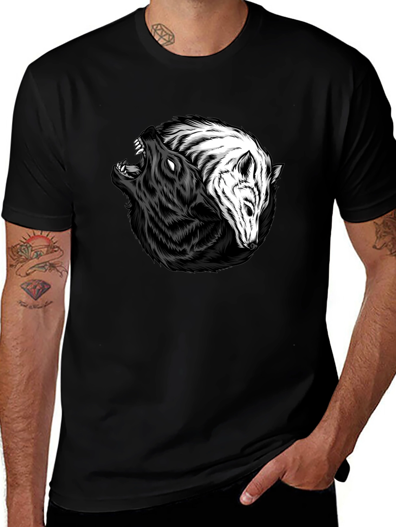 Yin Yang Wolves Graphic Tee - Black