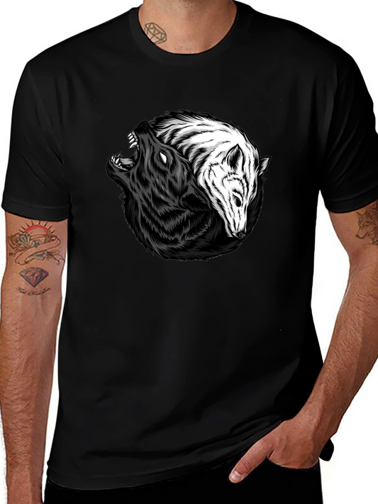 Yin Yang Wolves Graphic Tee - Black