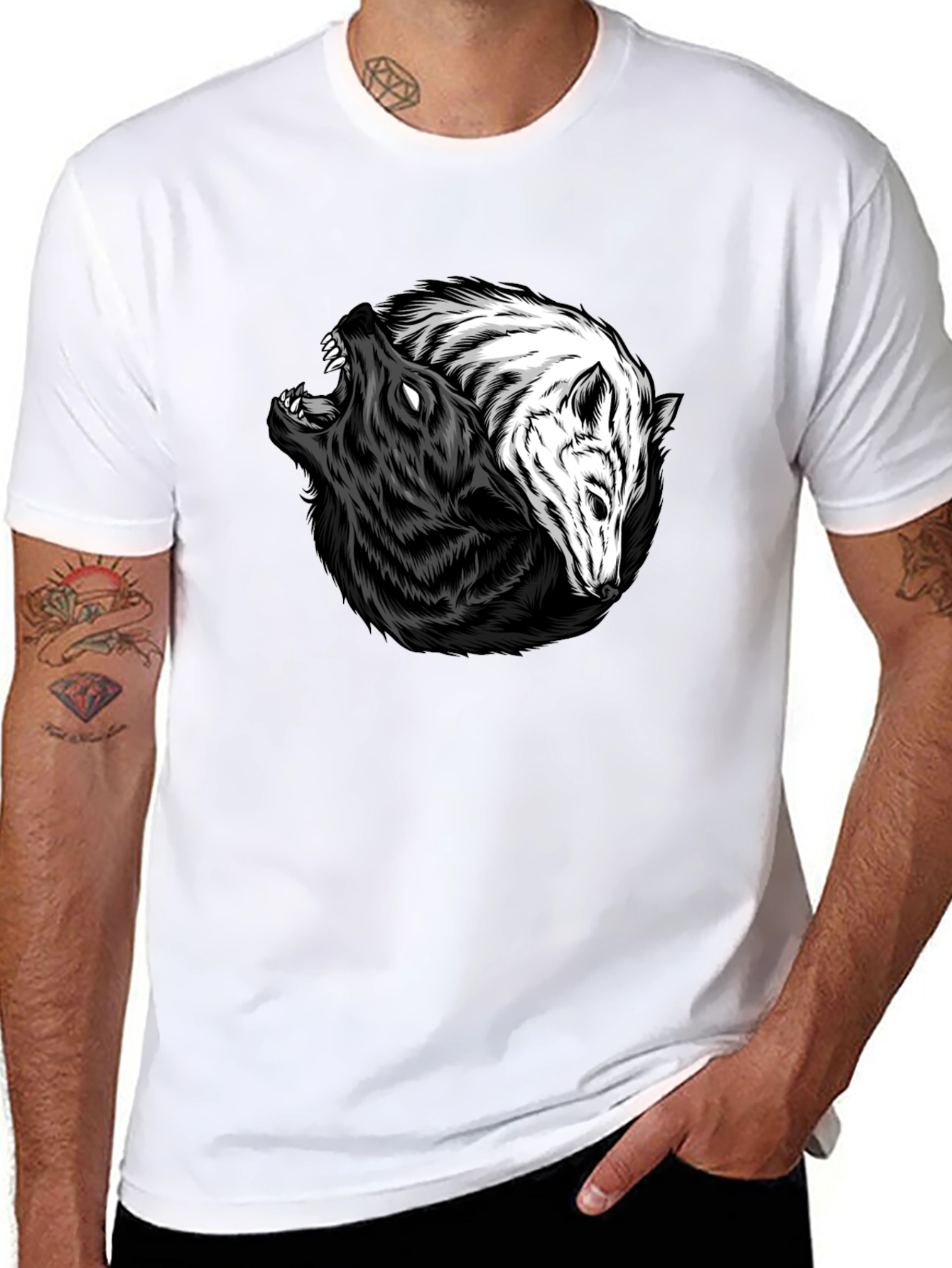 Yin Yang Wolves Graphic Tee - Black