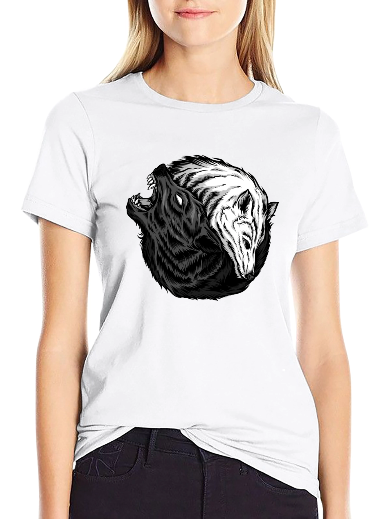 Yin Yang Wolves Graphic Tee - Black