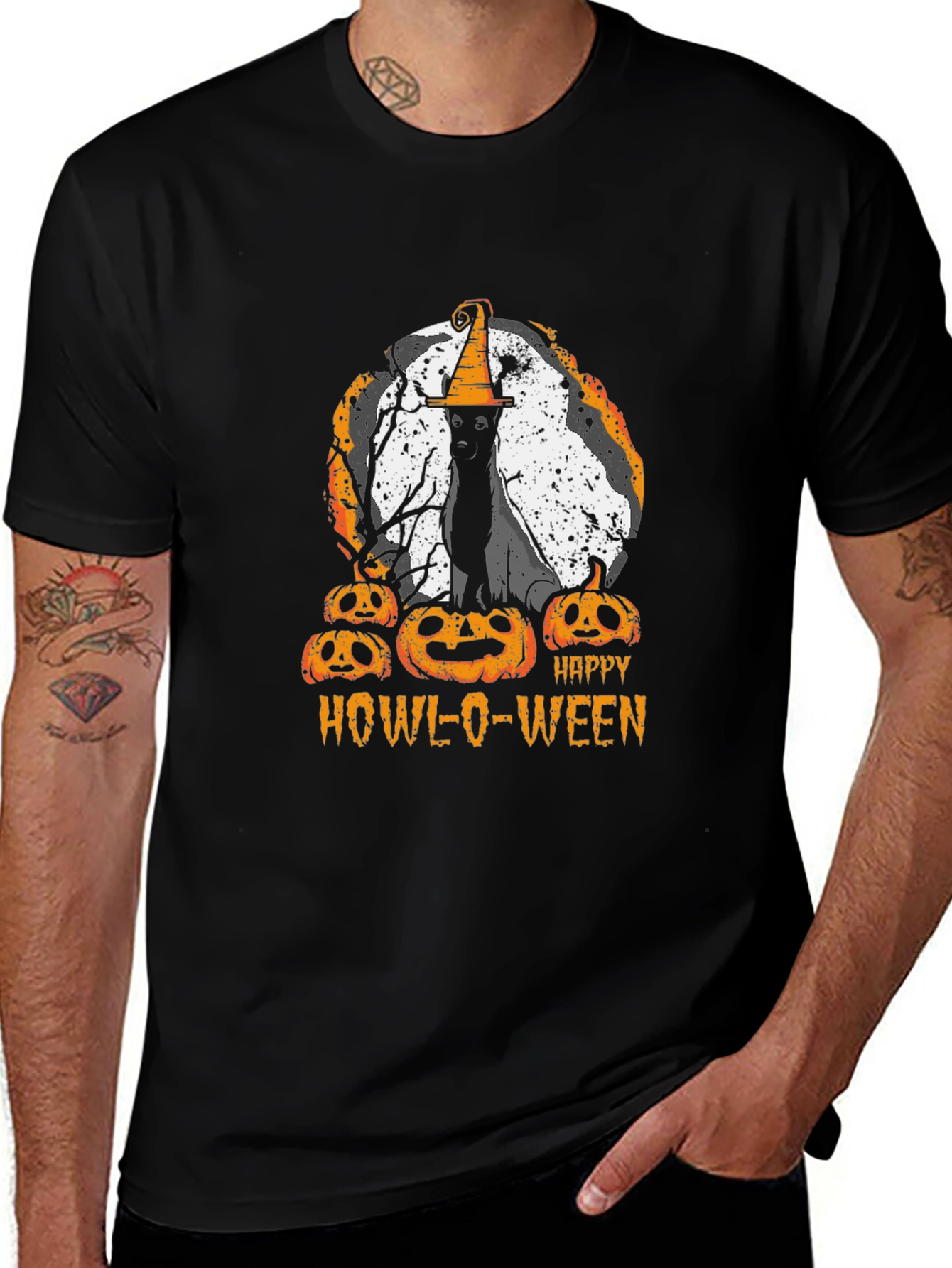 Happy Howl-O-Ween T-Shirt Cat Pumpkin Halloween Tee