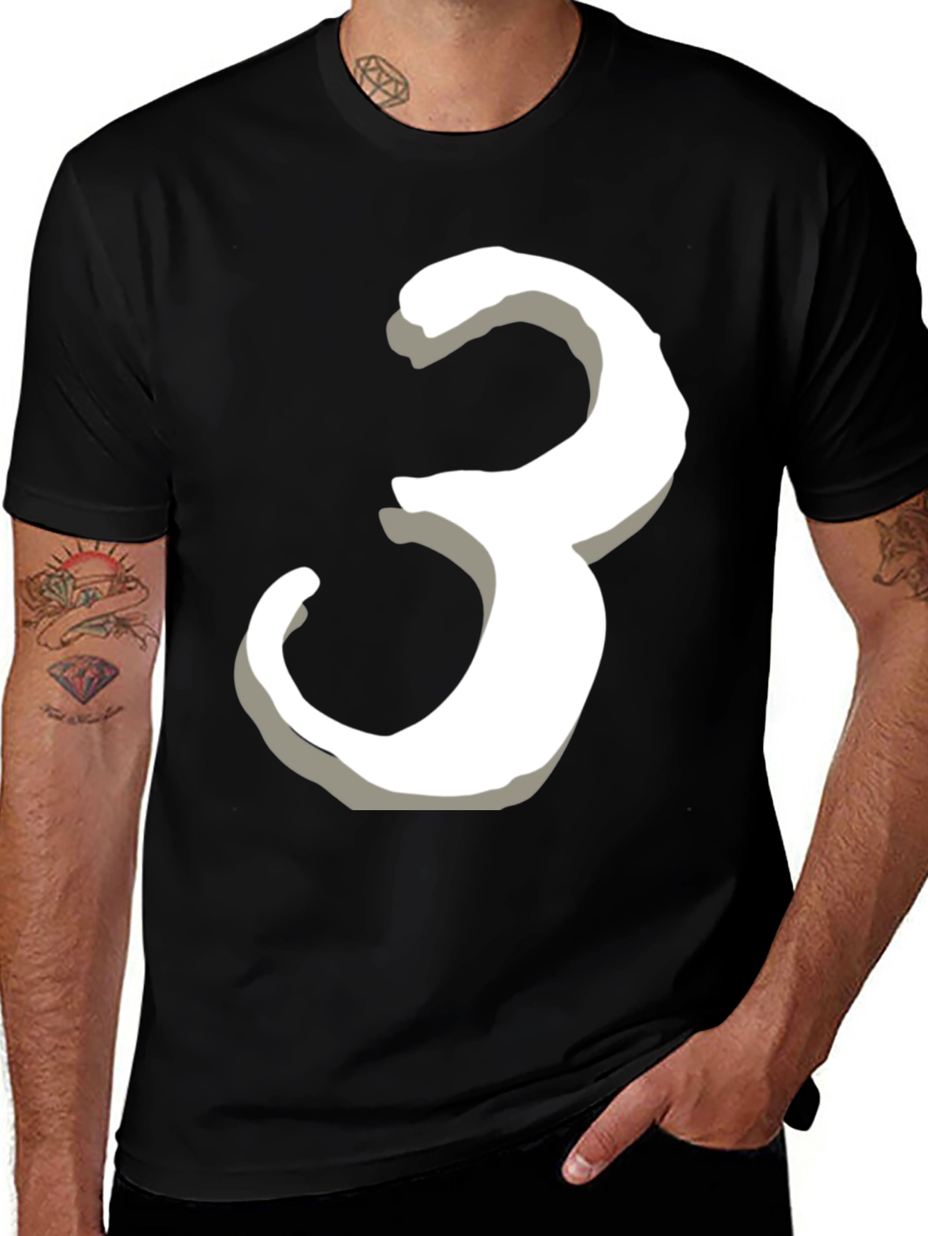 Number 3 Graphic Tee - Black Cotton T-Shirt