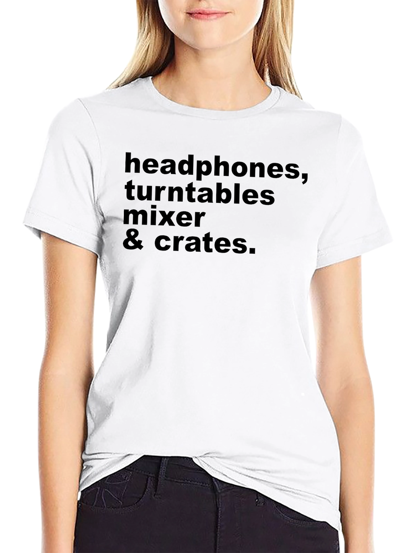 DJ Gear T-Shirt: Headphones Turntables Mixer & Crates