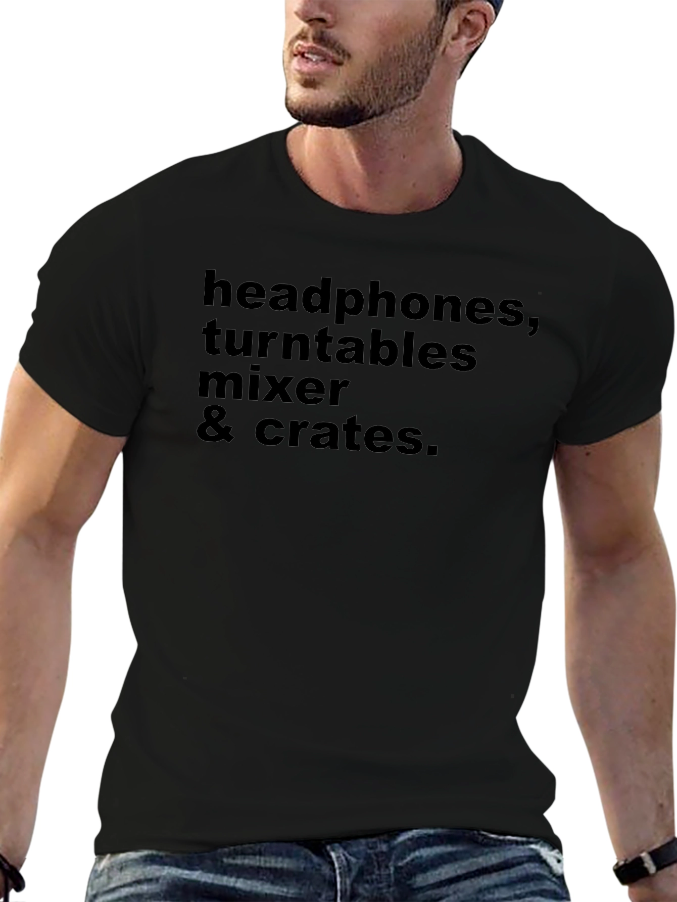 DJ Gear T-Shirt: Headphones Turntables Mixer & Crates