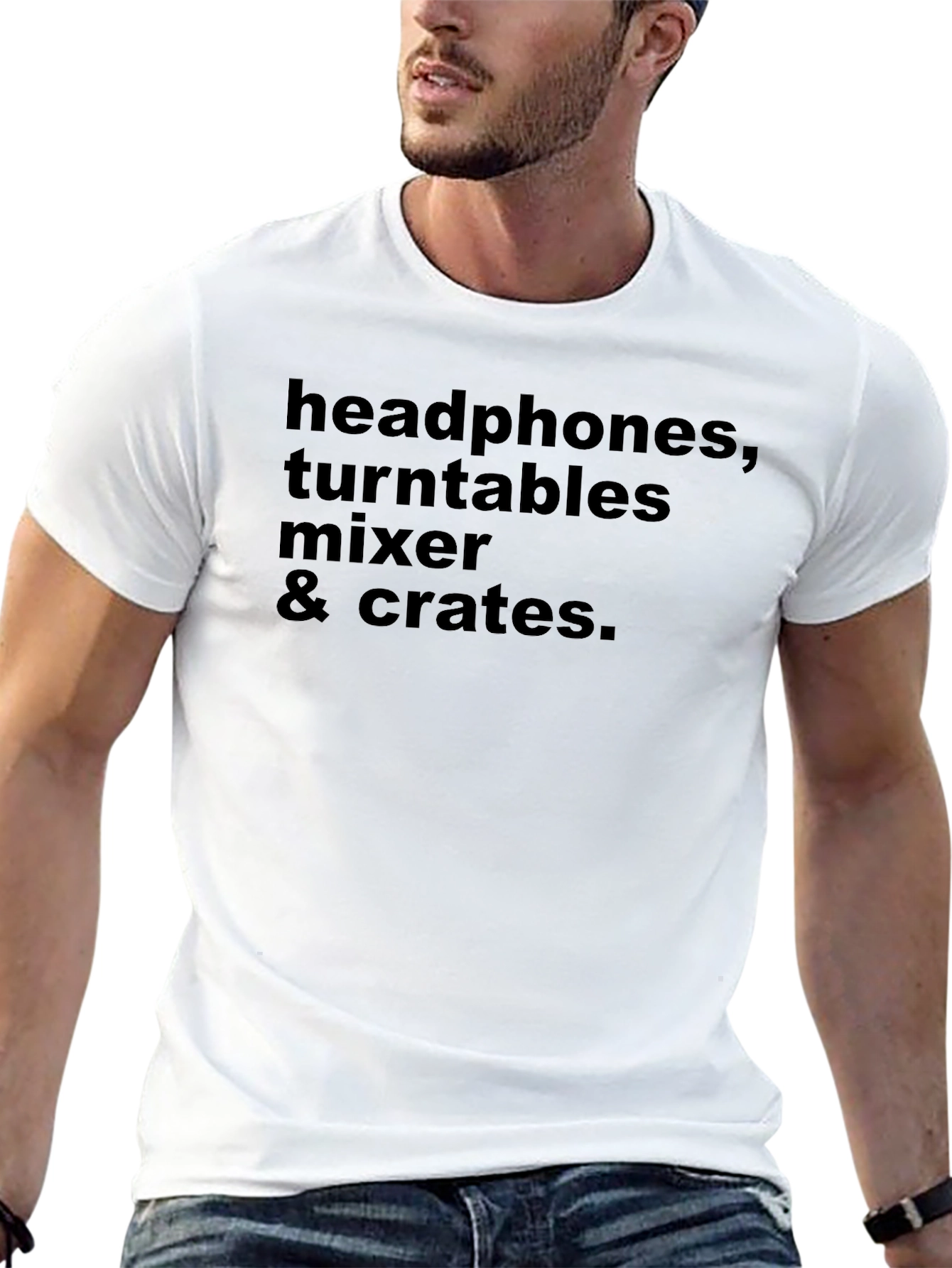 DJ Gear T-Shirt: Headphones Turntables Mixer & Crates