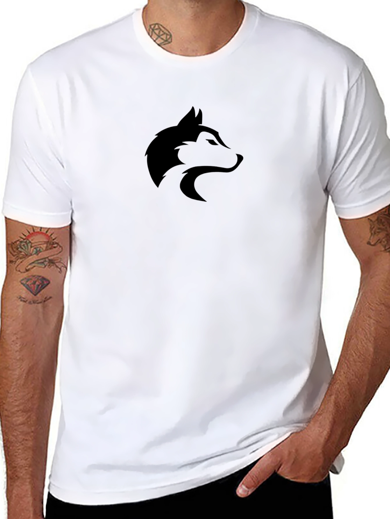 Mens Black T-Shirt with Wolf Logo