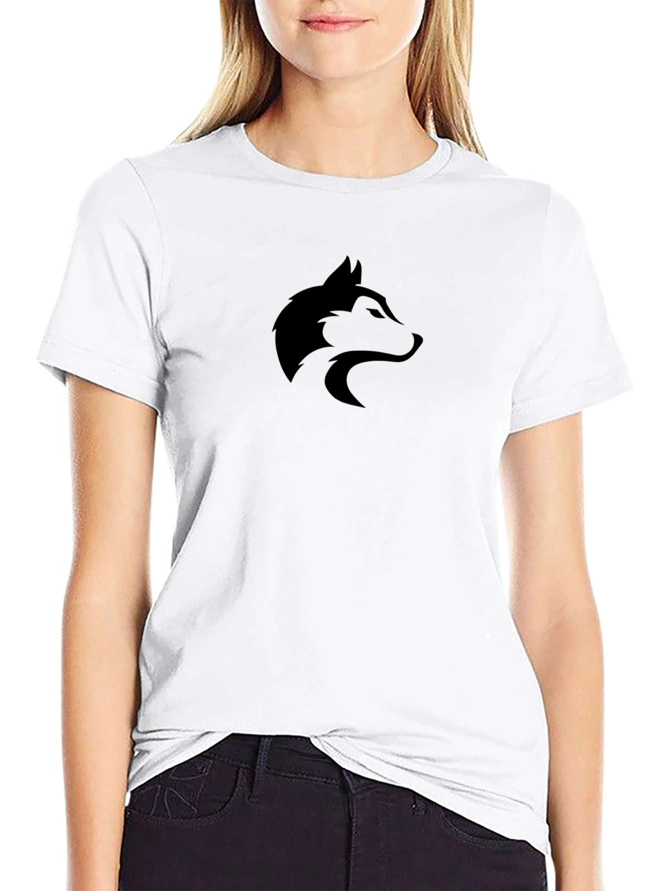 Mens Black T-Shirt with Wolf Logo
