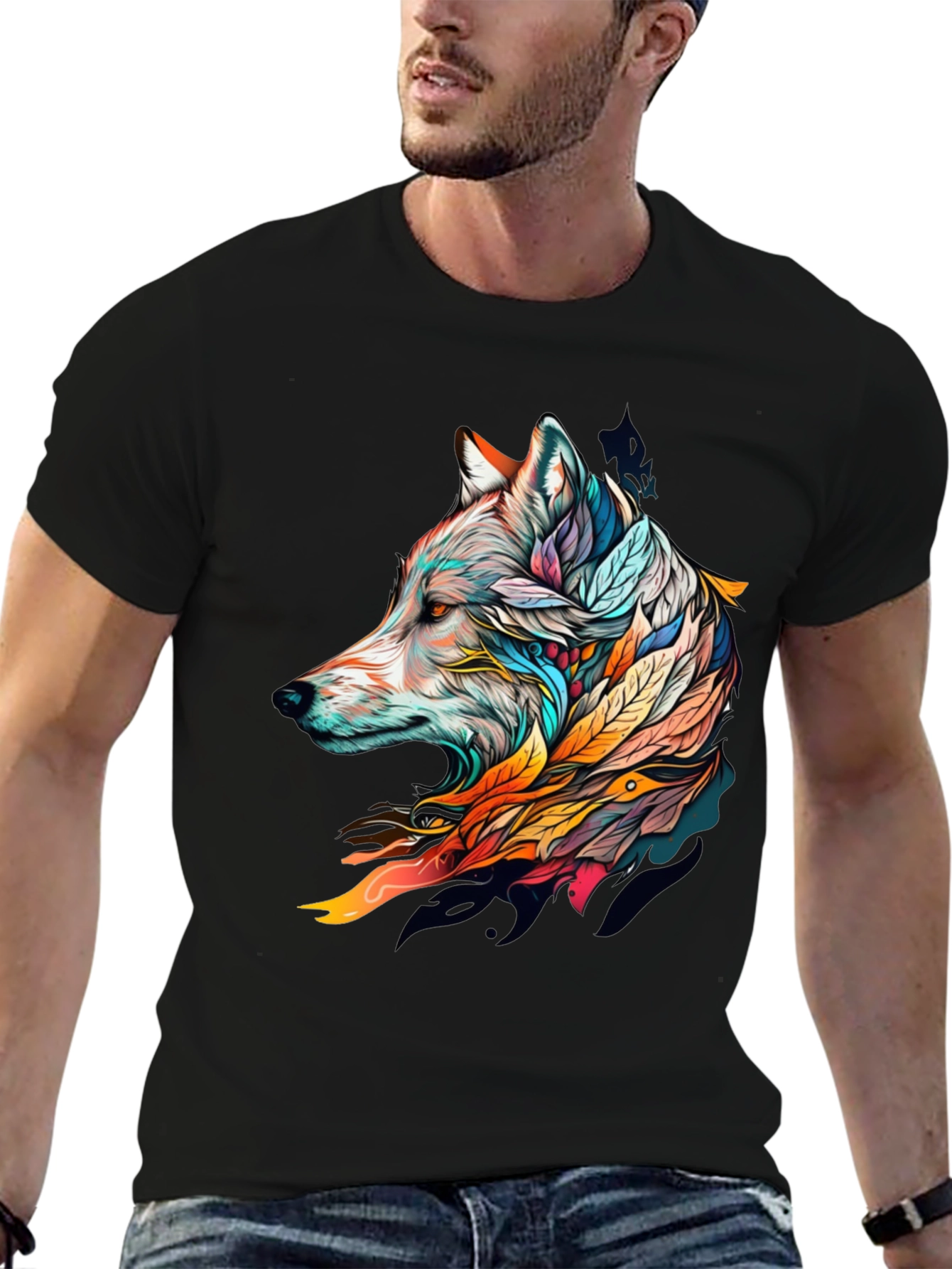 Wolf Art Graphic Tee - Stylish Black T-Shirt