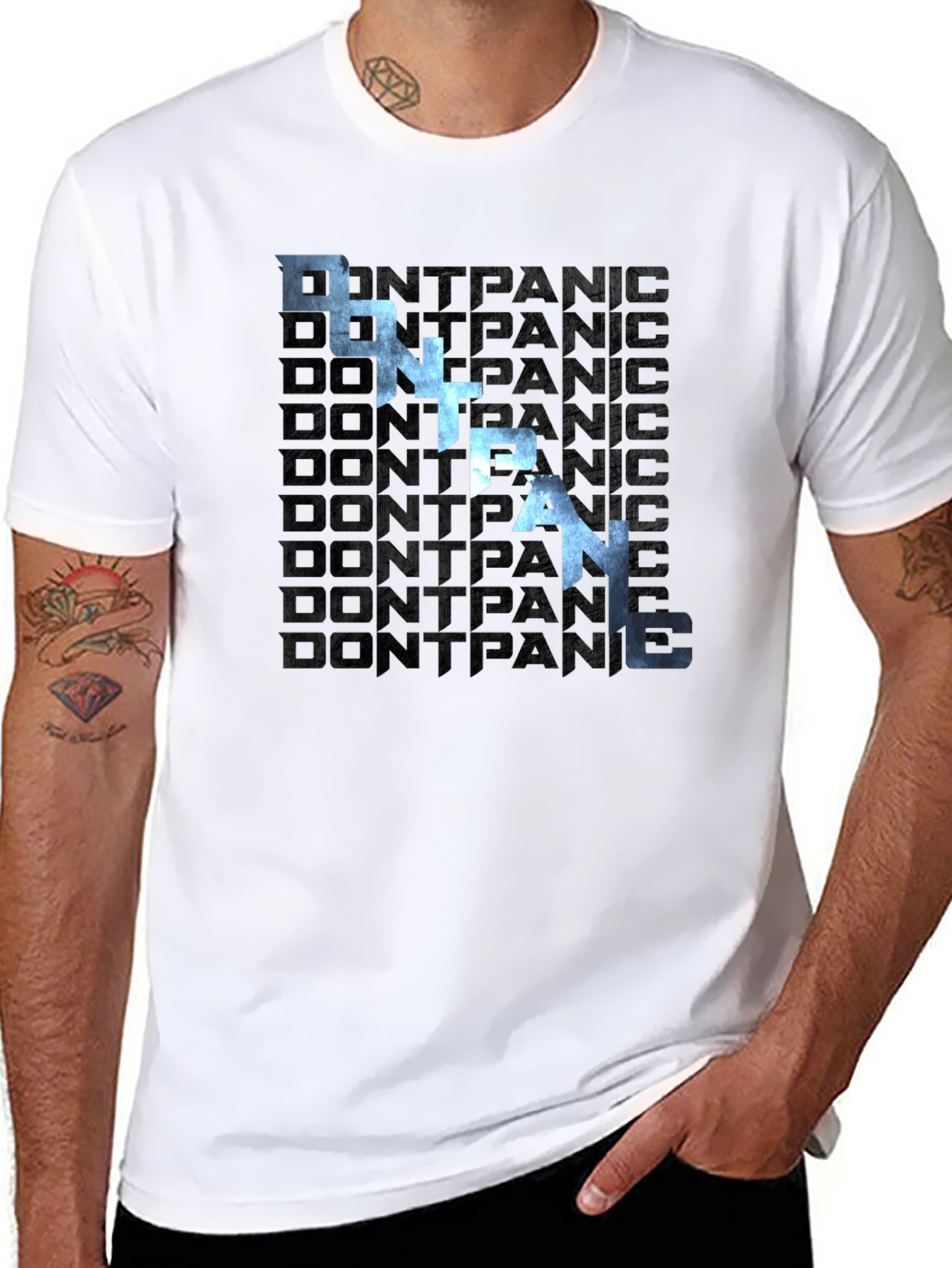 Dont Panic Graphic Print Black T-Shirt