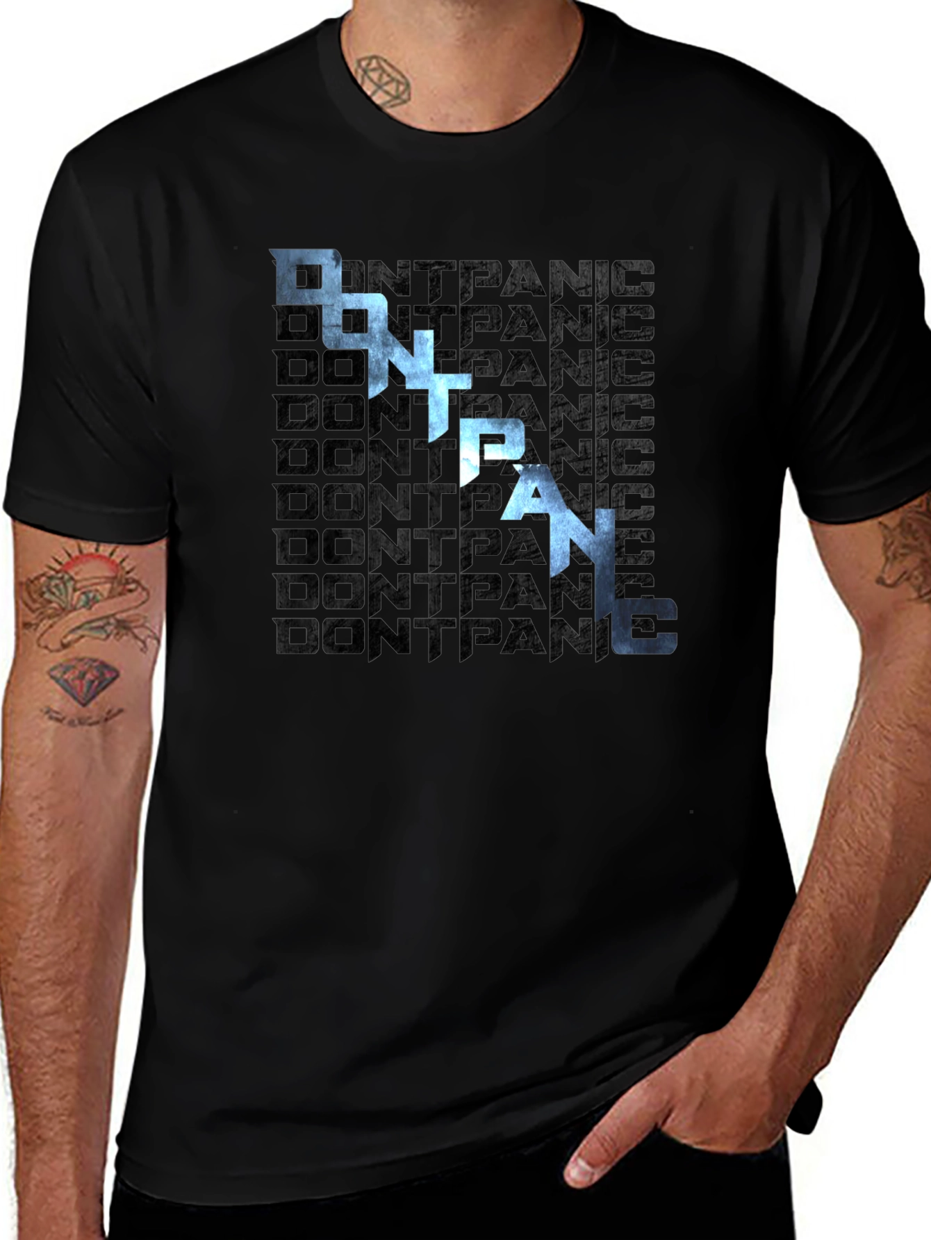 Dont Panic Graphic Print Black T-Shirt