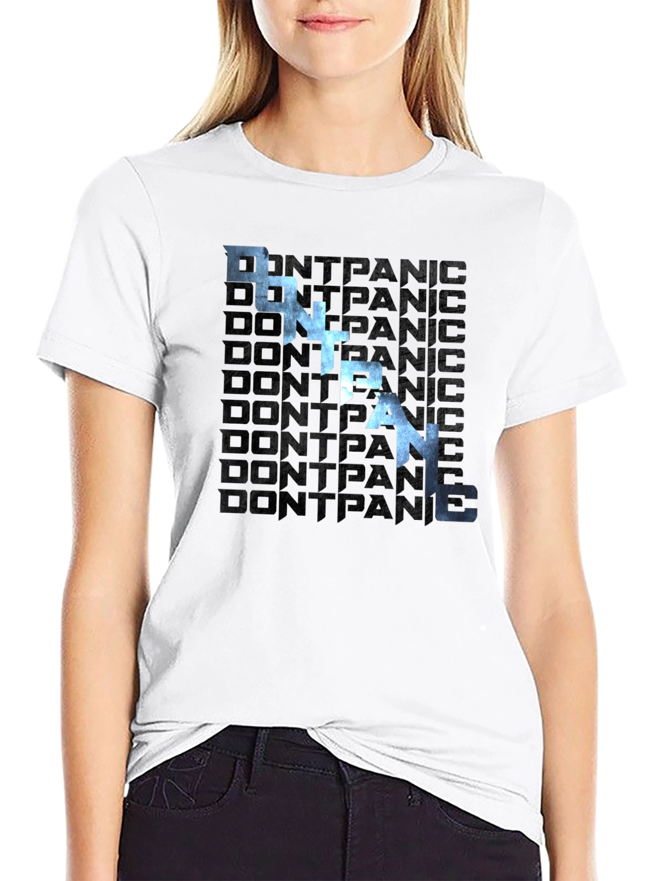 Dont Panic Graphic Print Black T-Shirt