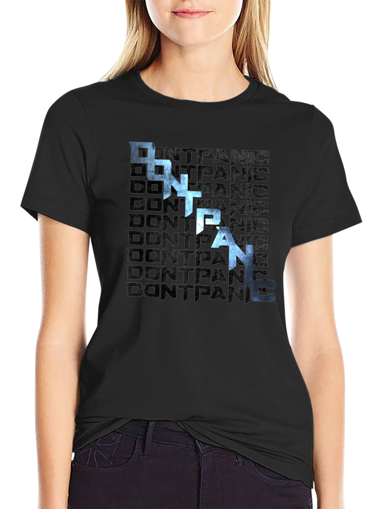 Dont Panic Graphic Print Black T-Shirt