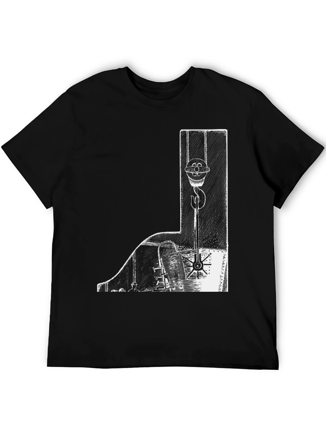 Nautical Crane Graphic Tee - Black Cotton T-Shirt