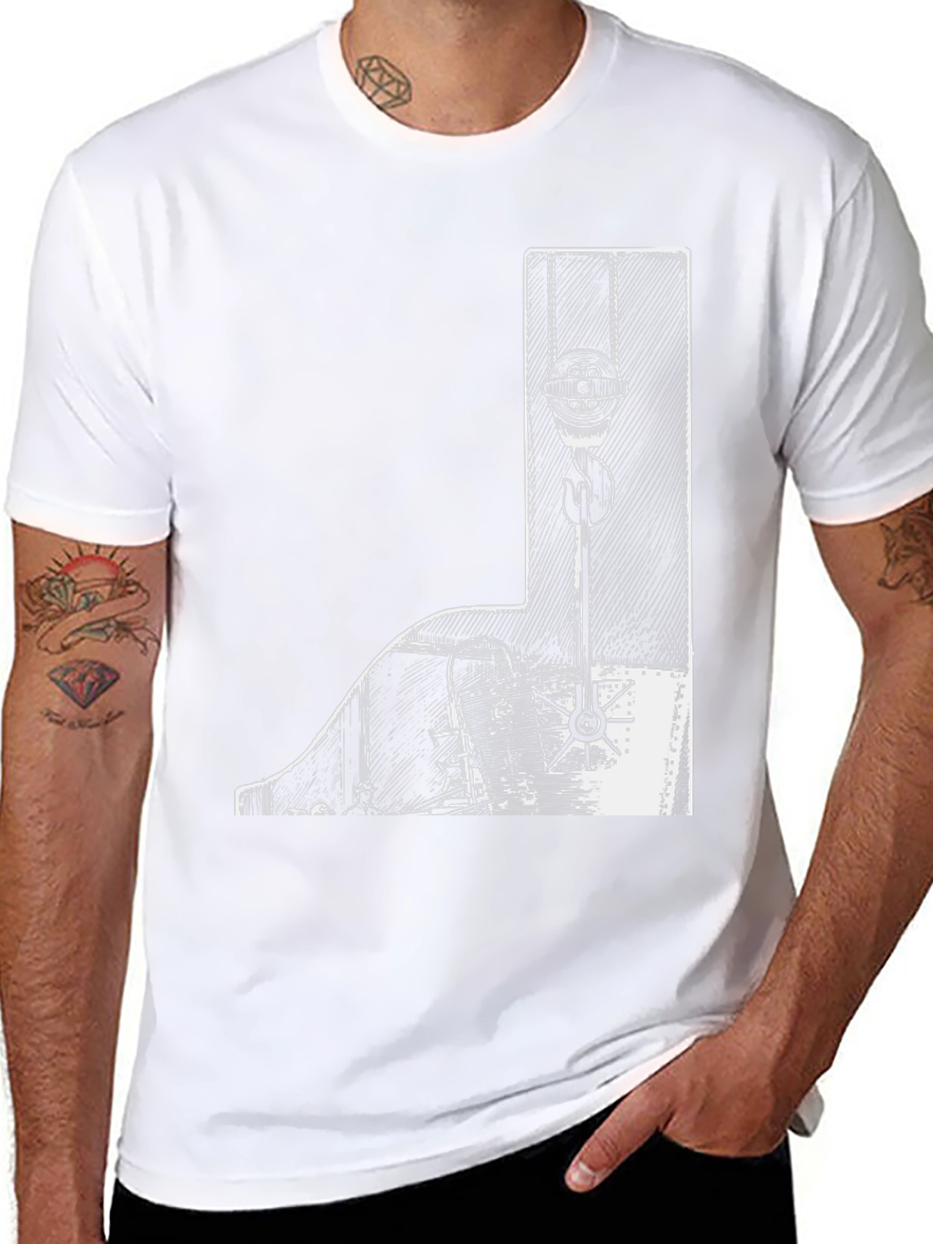 Nautical Crane Graphic Tee - Black Cotton T-Shirt