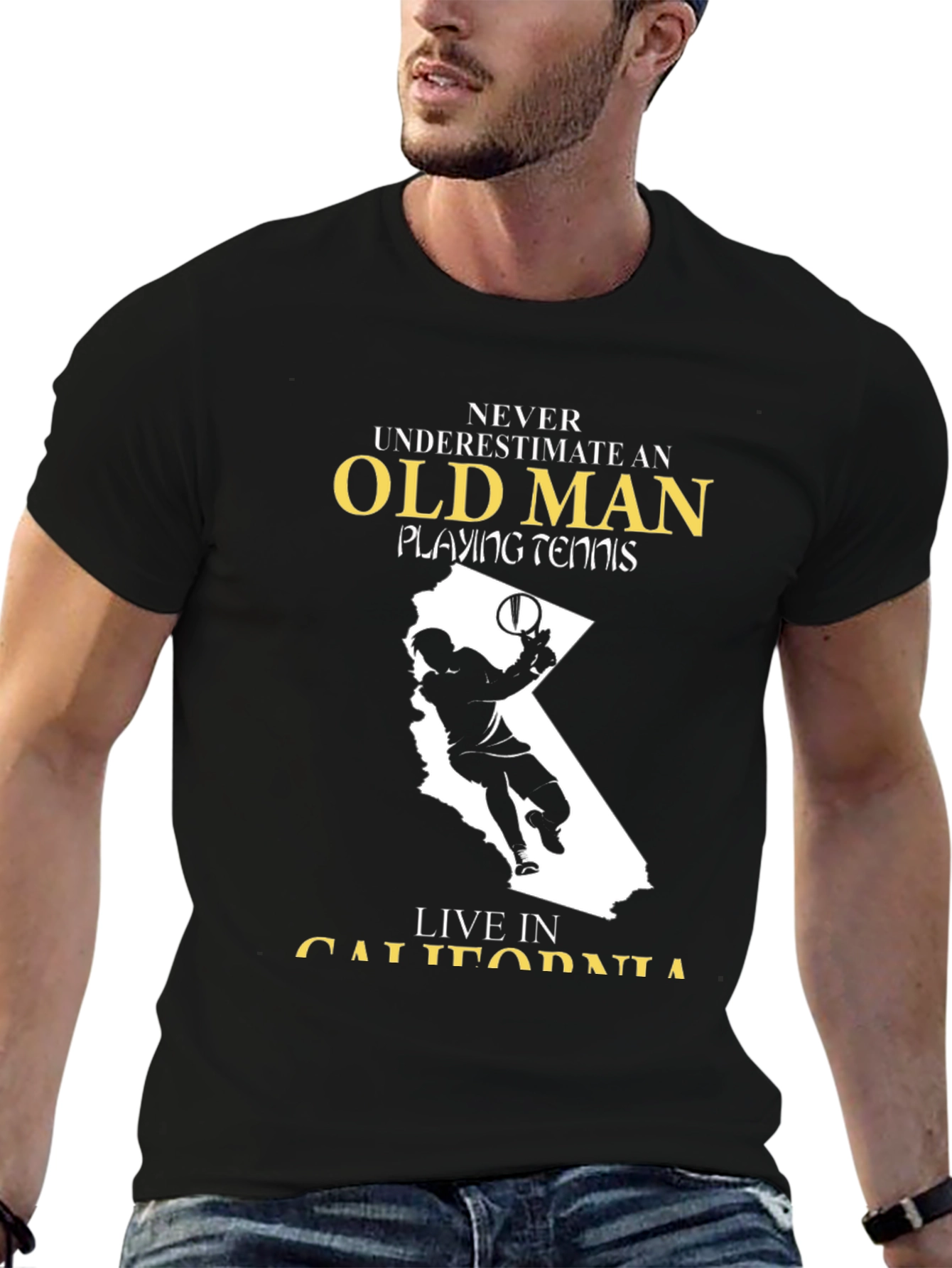 Old Man Tennis Player California T-Shirt