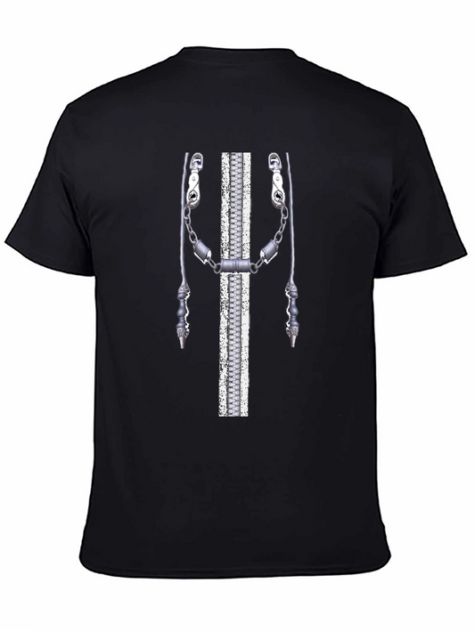 Zipper Suspenders Graphic Black T-Shirt