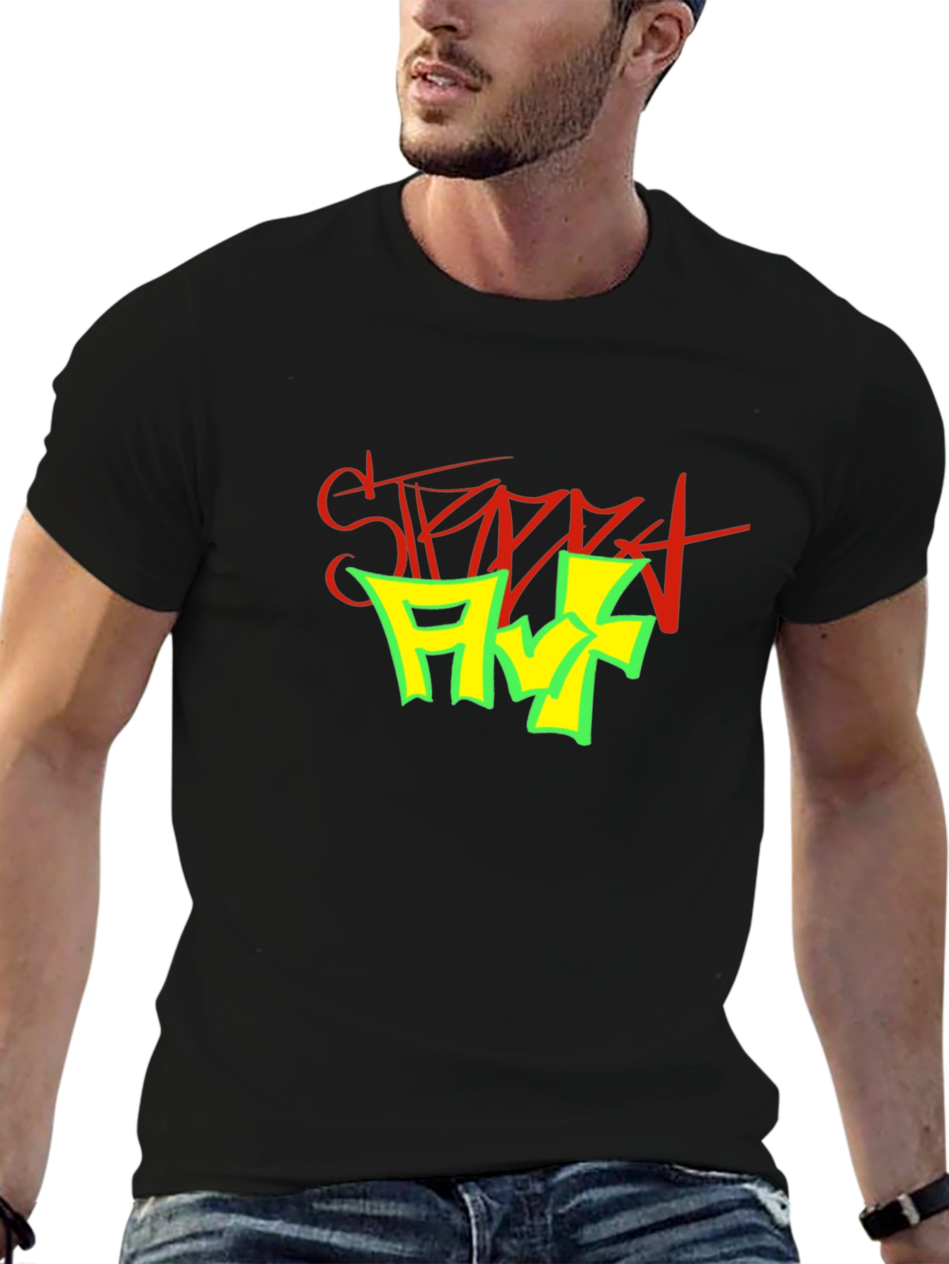 Street Art Graphic Print Black T-Shirt