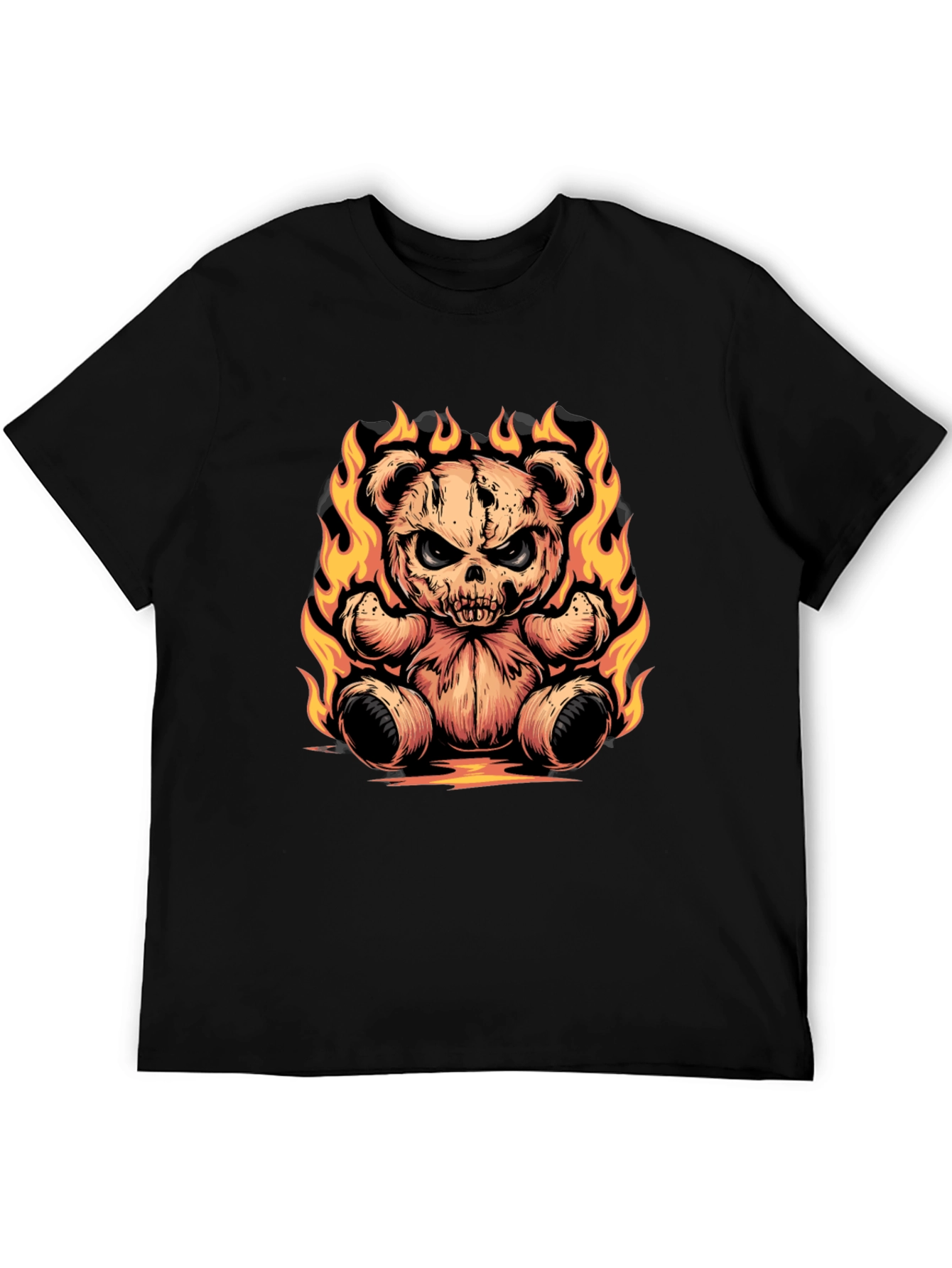 Fiery Skull Teddy Bear Graphic Tee