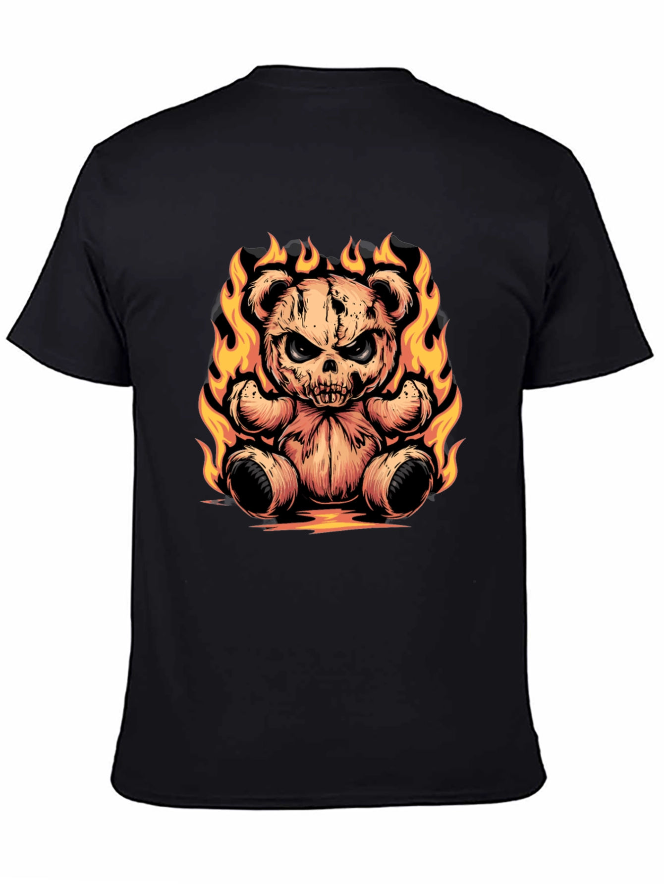 Fiery Skull Teddy Bear Graphic Tee