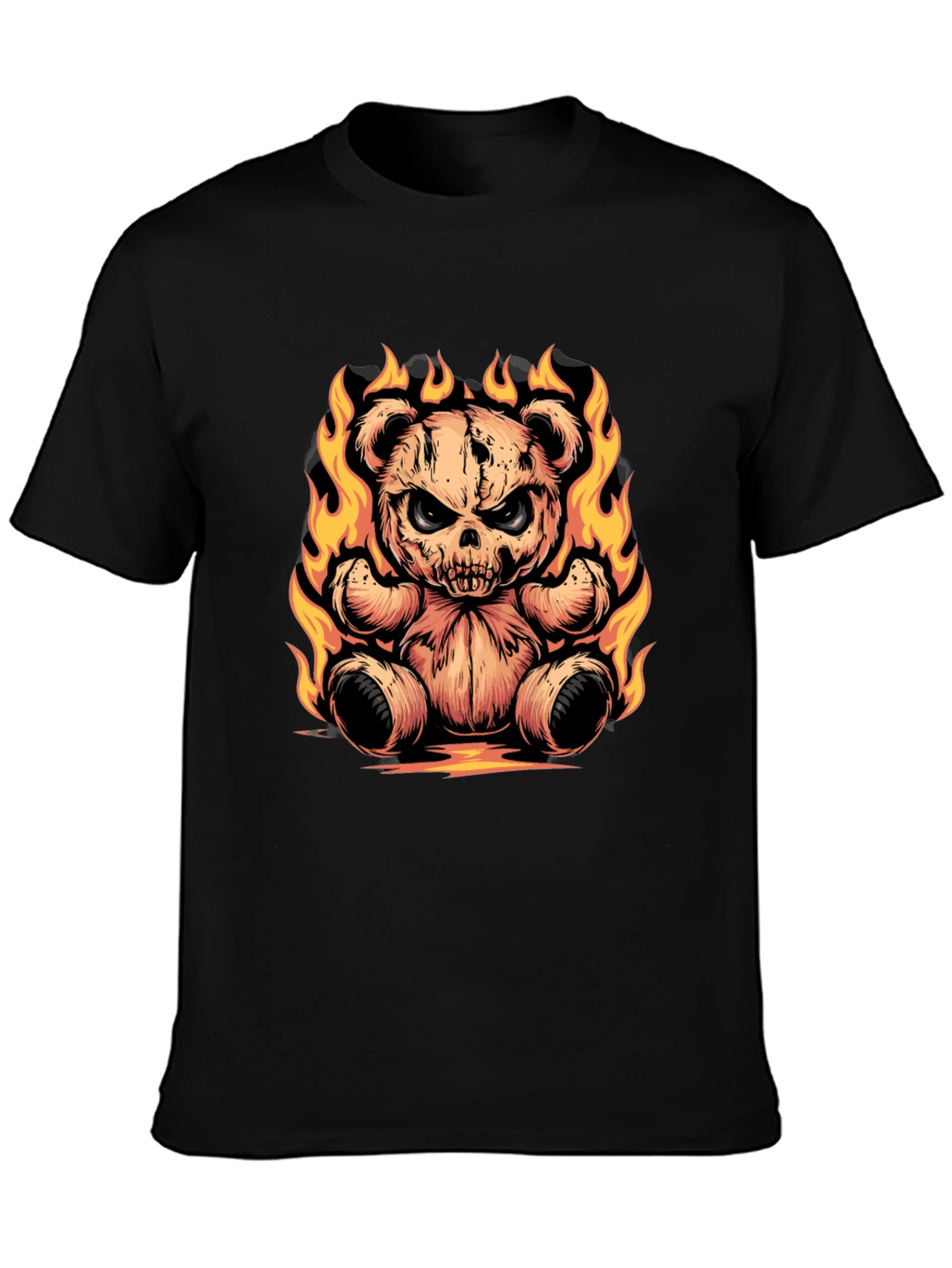 Fiery Skull Teddy Bear Graphic Tee