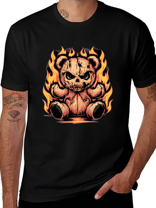 Fiery Skull Teddy Bear Graphic Tee