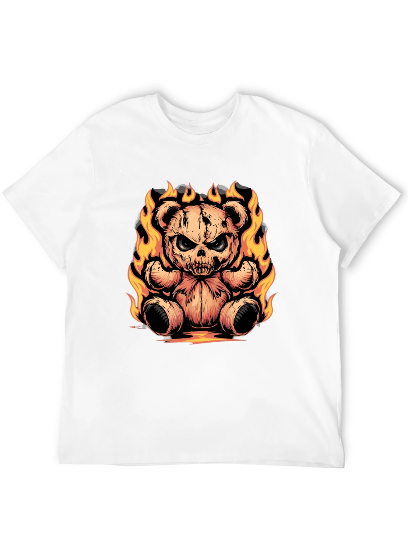 Fiery Skull Teddy Bear Graphic Tee