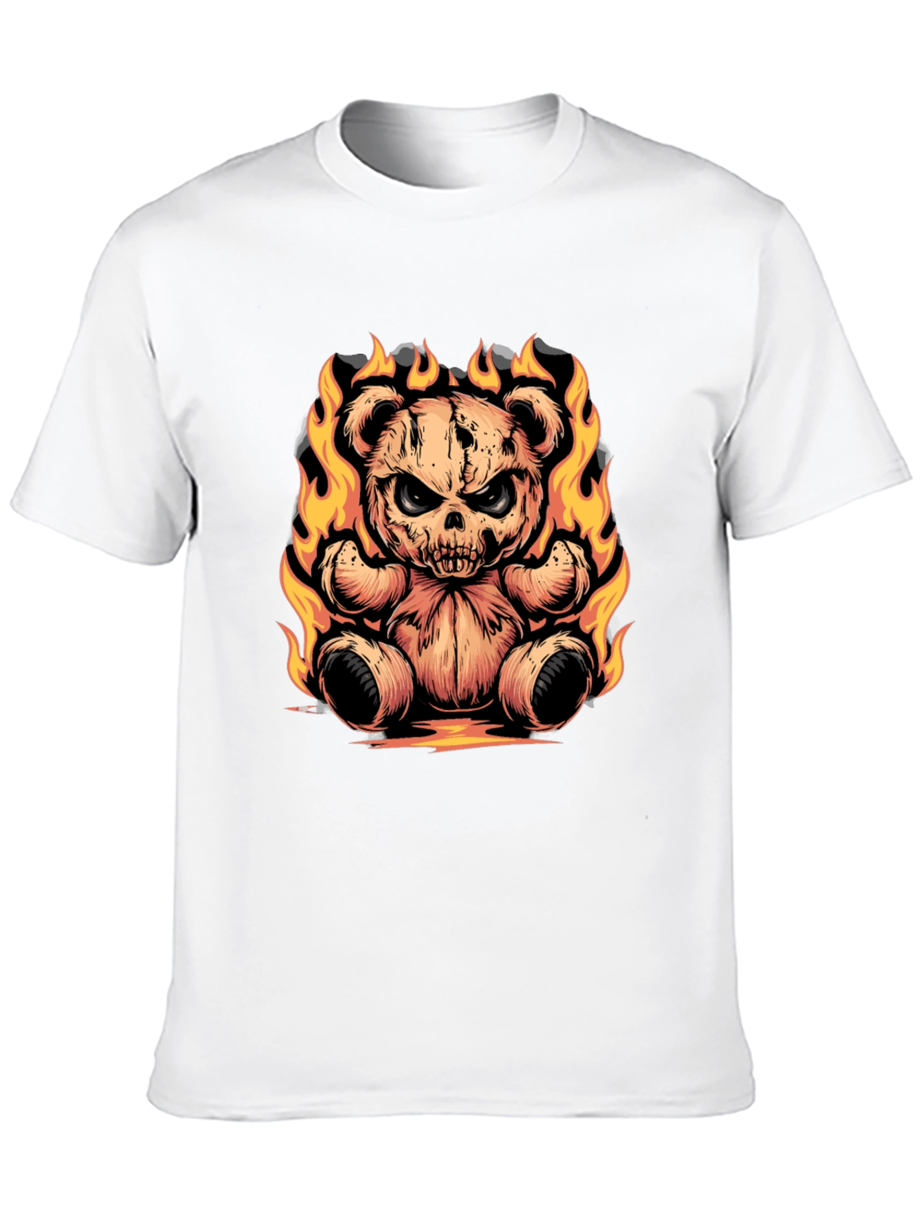 Fiery Skull Teddy Bear Graphic Tee