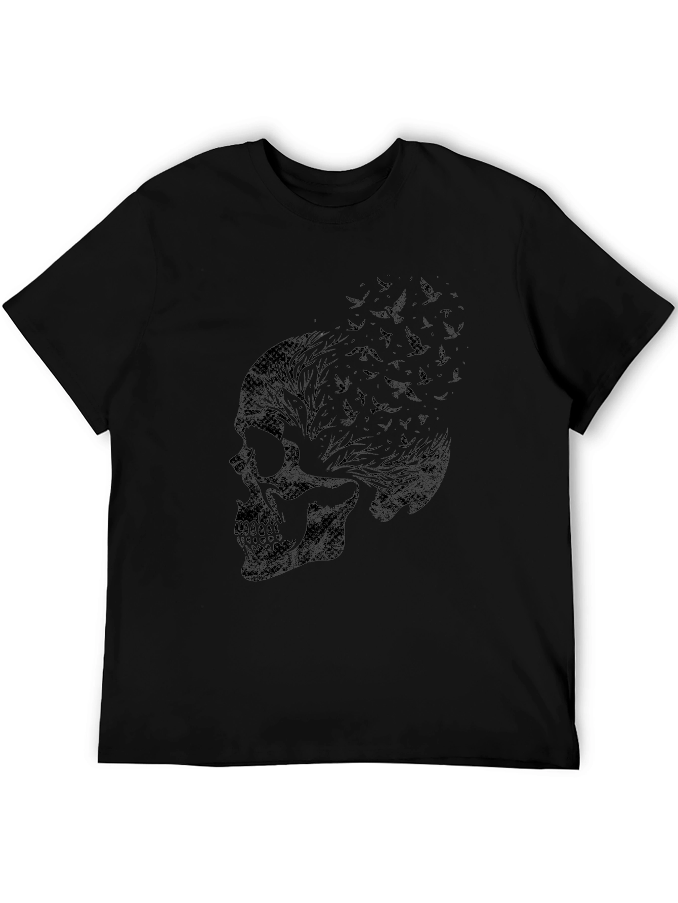 Skull & Birds Graphic Print Mens Black T-Shirt
