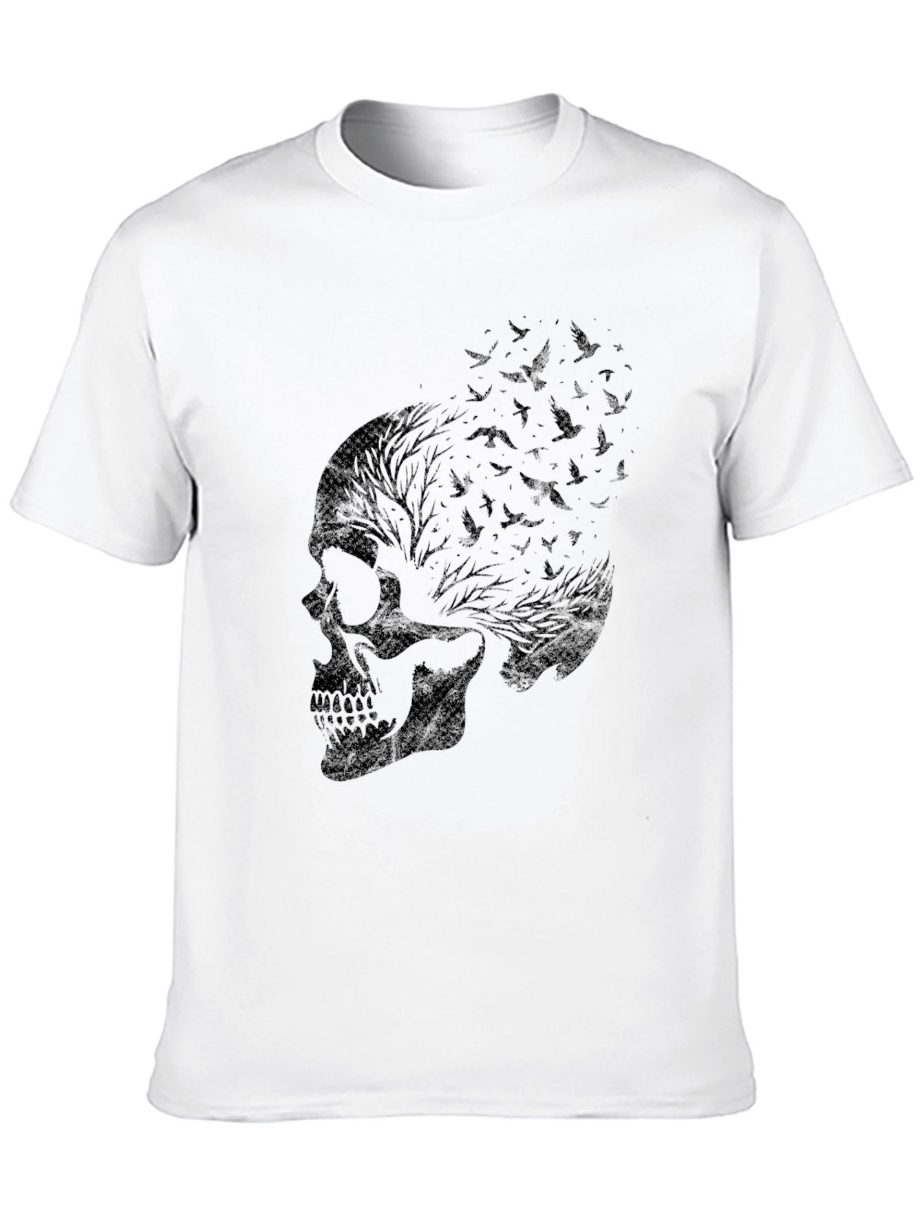 Skull & Birds Graphic Print Mens Black T-Shirt