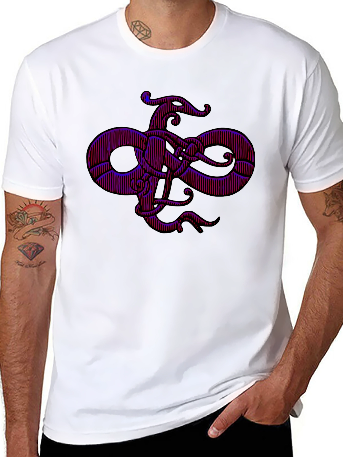 Mens Black Graphic Tee - Octopus Infinity Knot