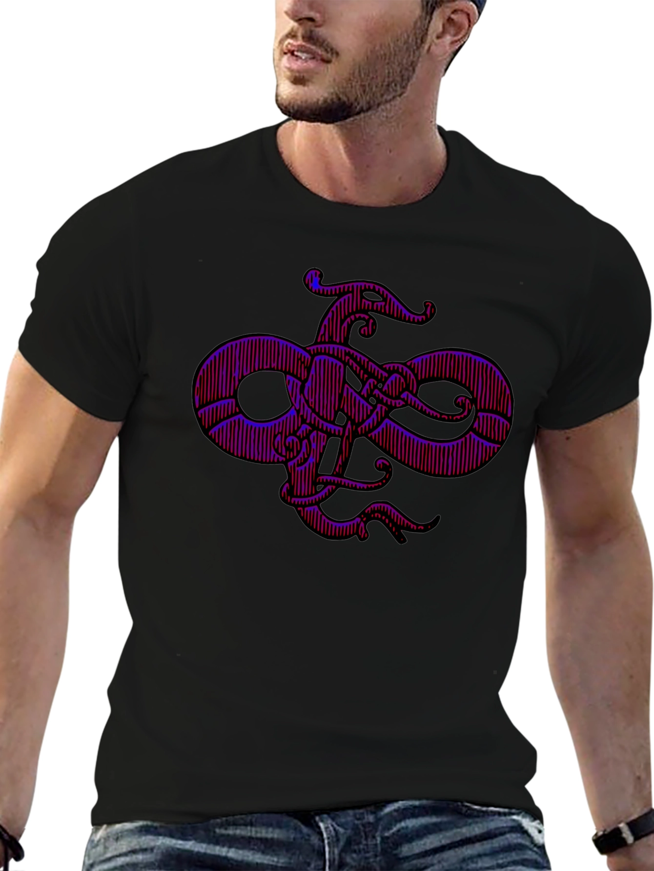 Mens Black Graphic Tee - Octopus Infinity Knot