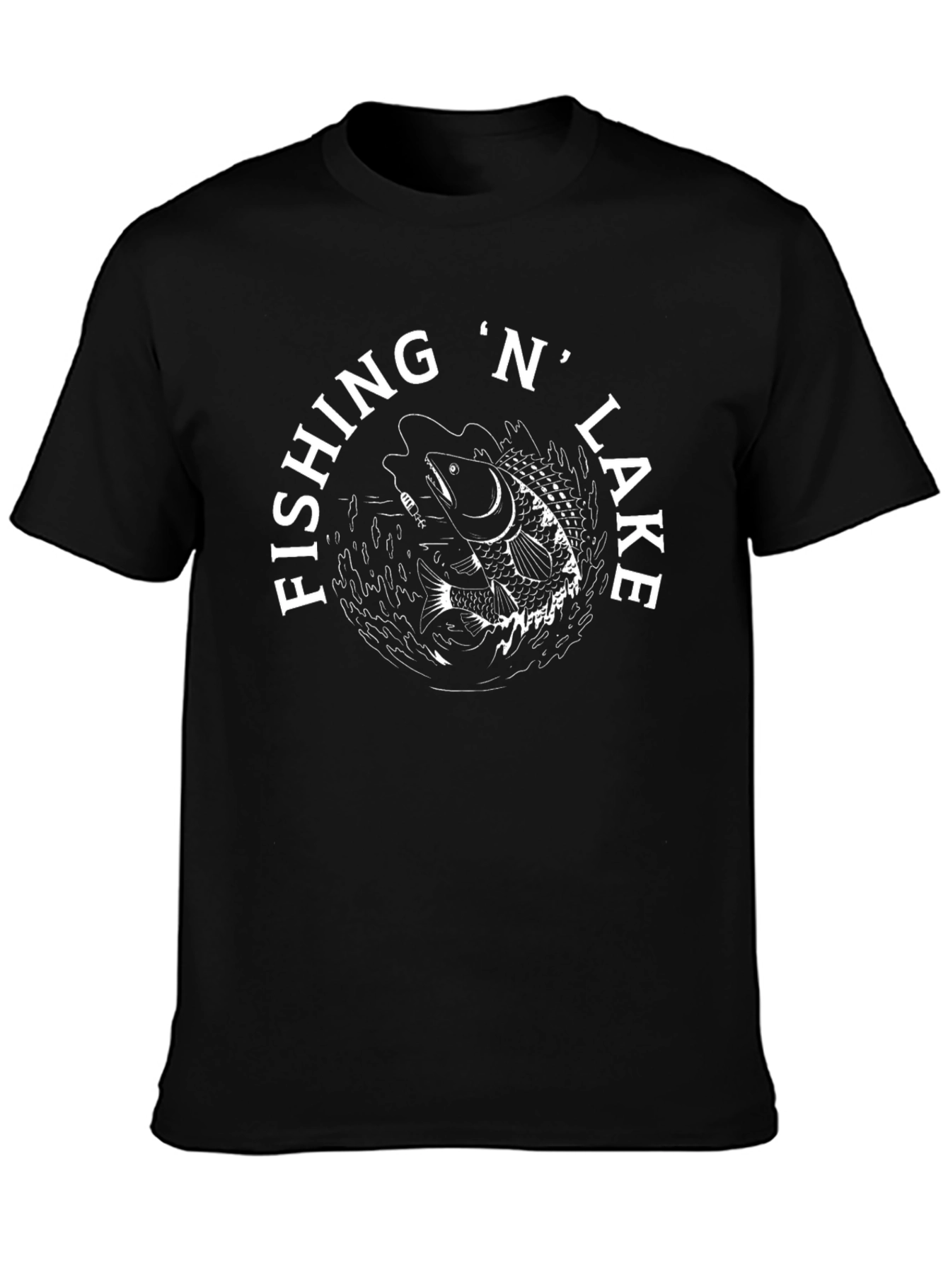 Fishing N Lake Black Graphic T-Shirt