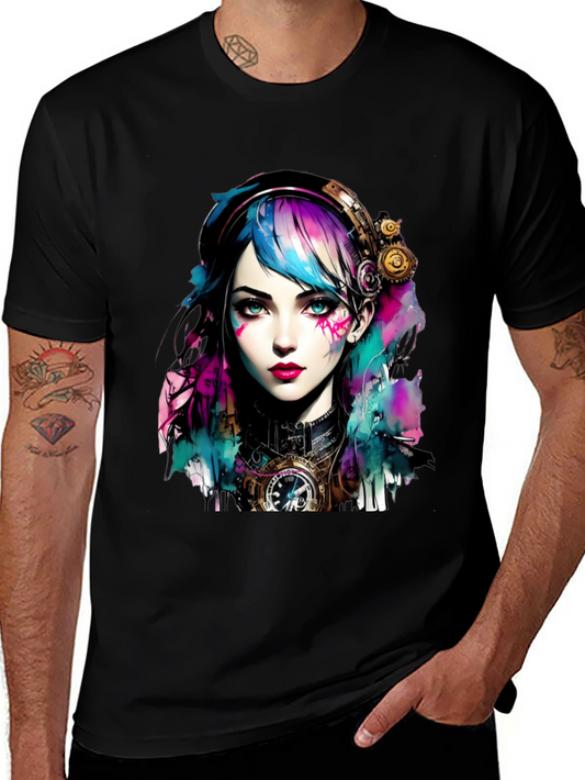 Steampunk Girl Graphic Tee - Unique Art T-Shirt