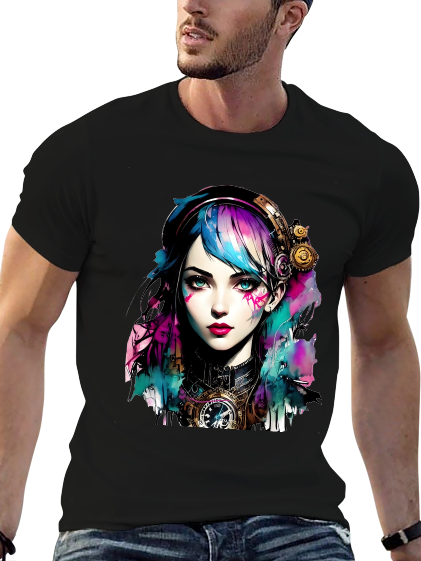 Steampunk Girl Graphic Tee - Unique Art T-Shirt
