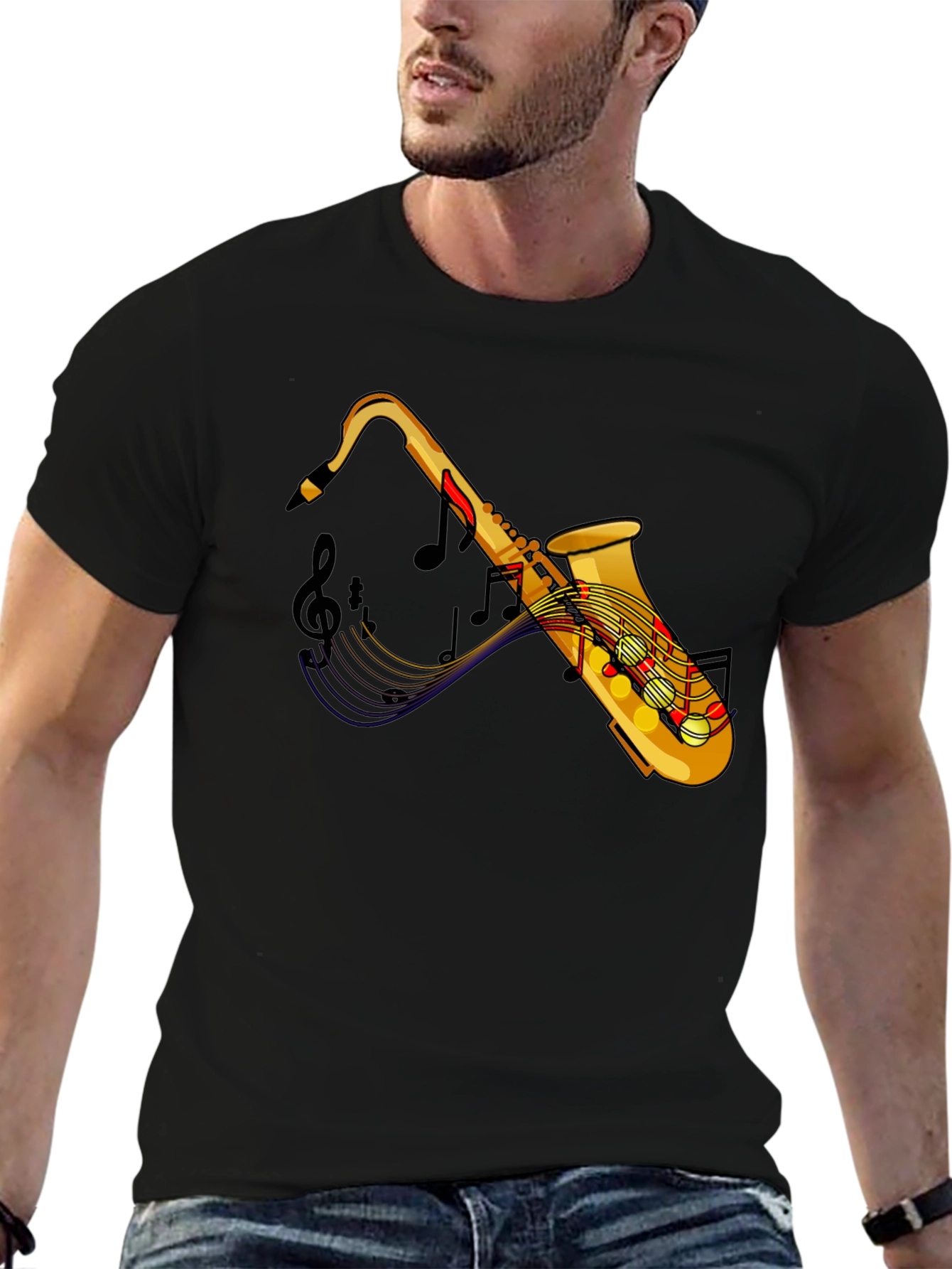 Saxophone Graphic Print T-Shirt