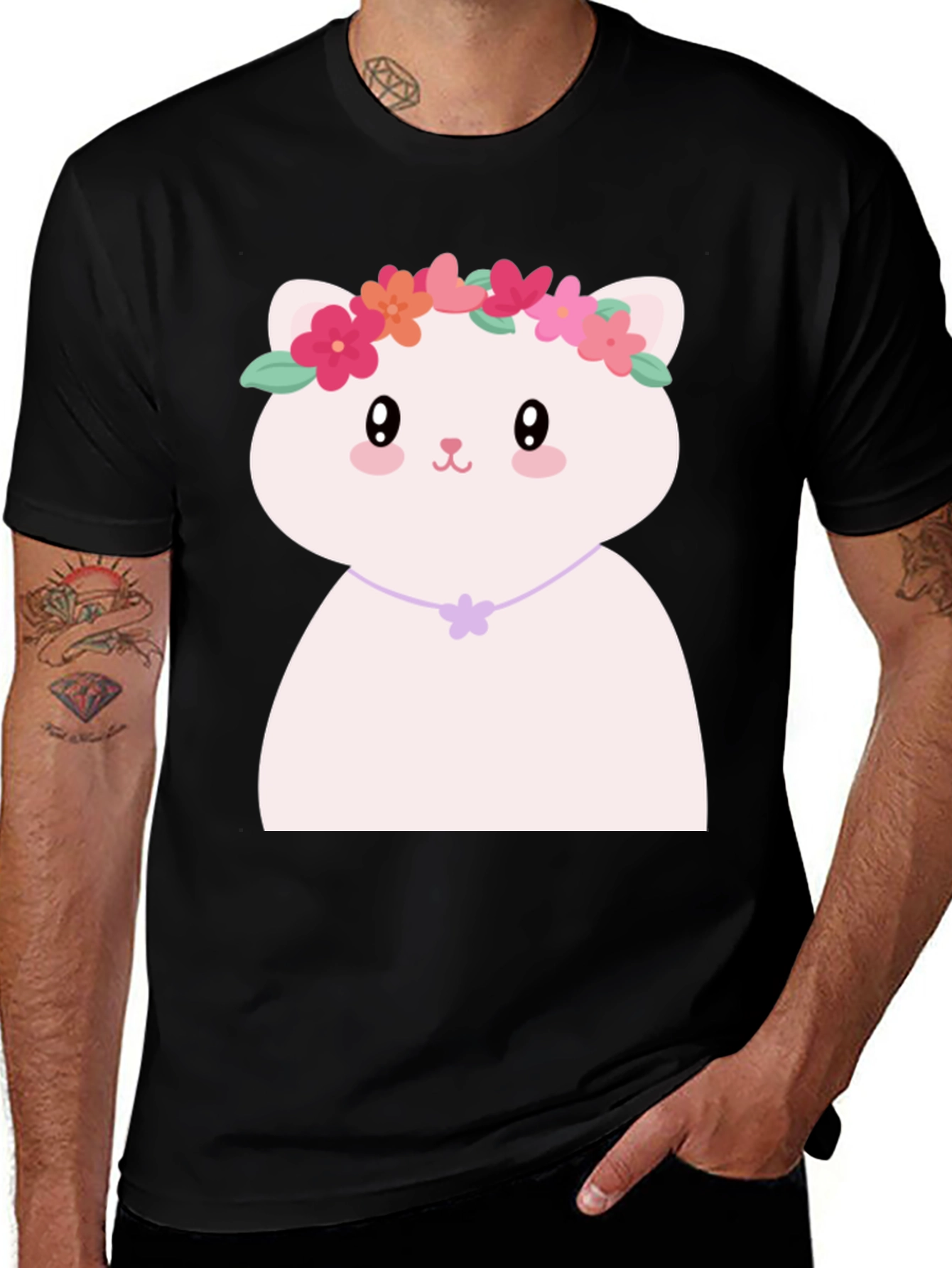 Cute Kawaii Cat T-Shirt with Flower Crown