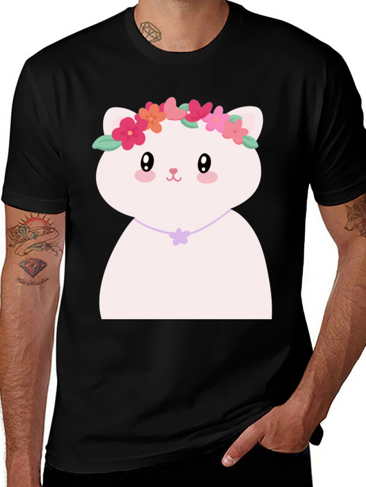Cute Kawaii Cat T-Shirt with Flower Crown