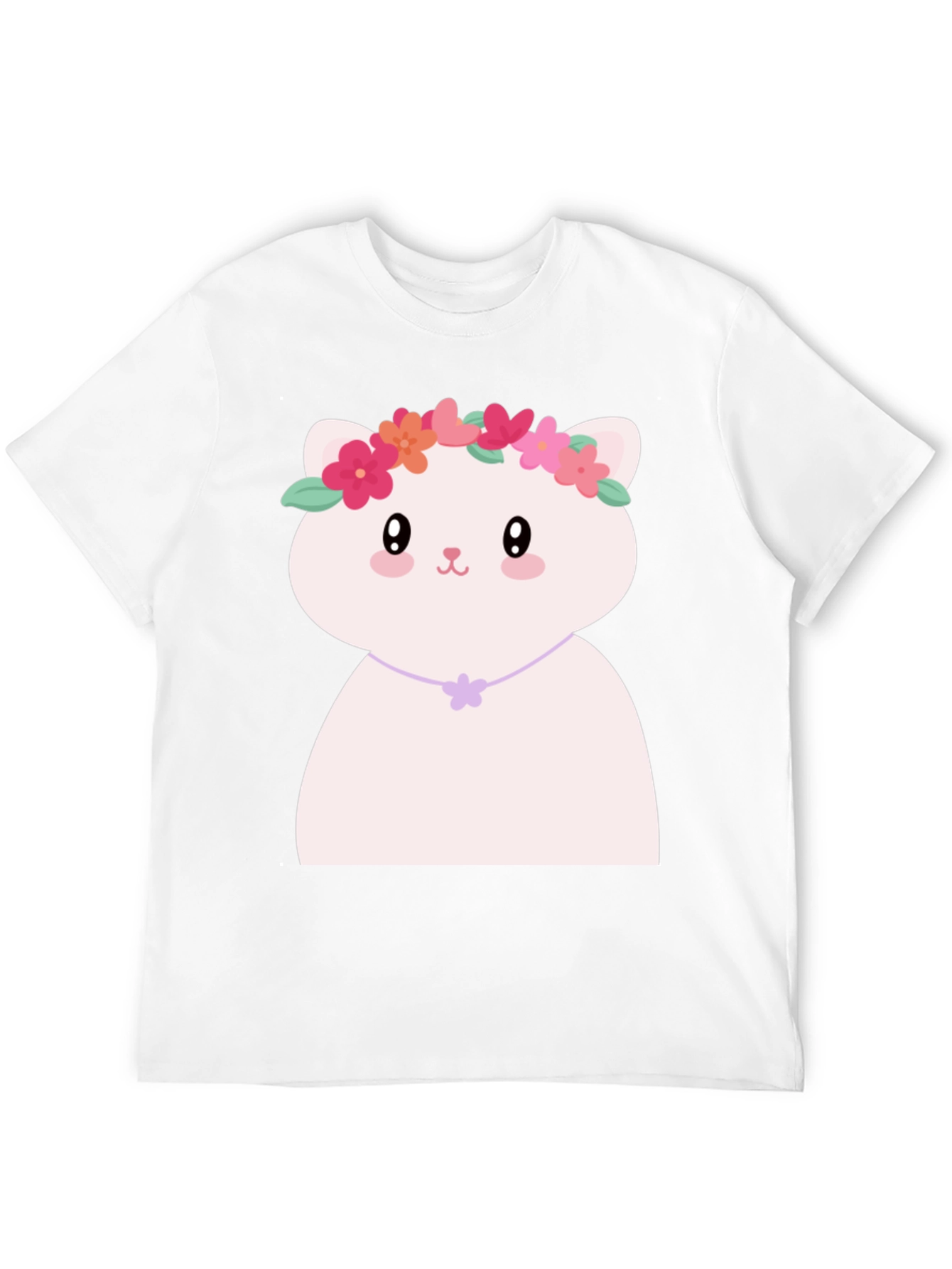 Cute Kawaii Cat T-Shirt with Flower Crown
