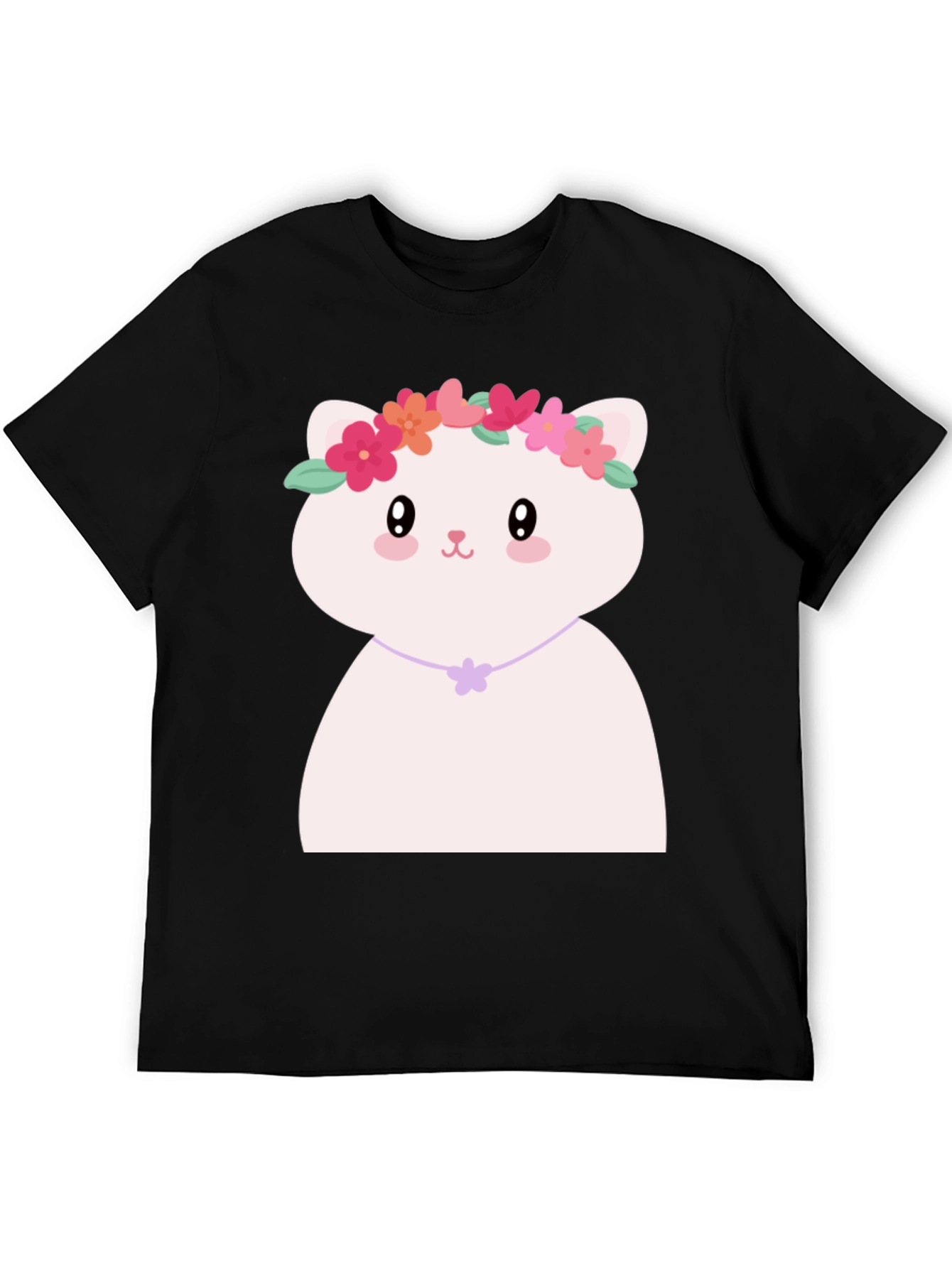 Cute Kawaii Cat T-Shirt with Flower Crown