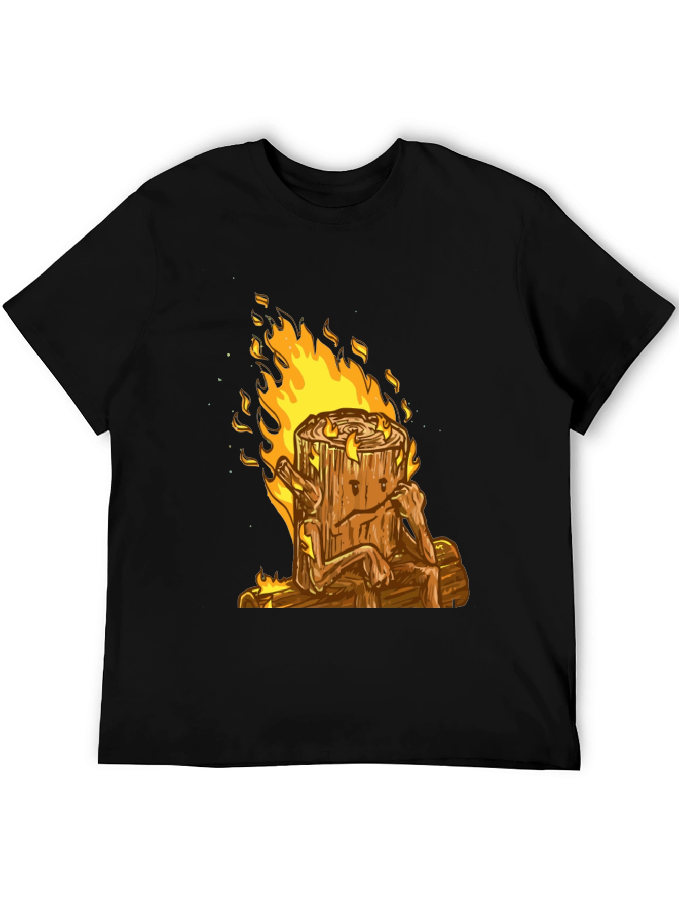 Burning Wood Log Character Graphic Tee