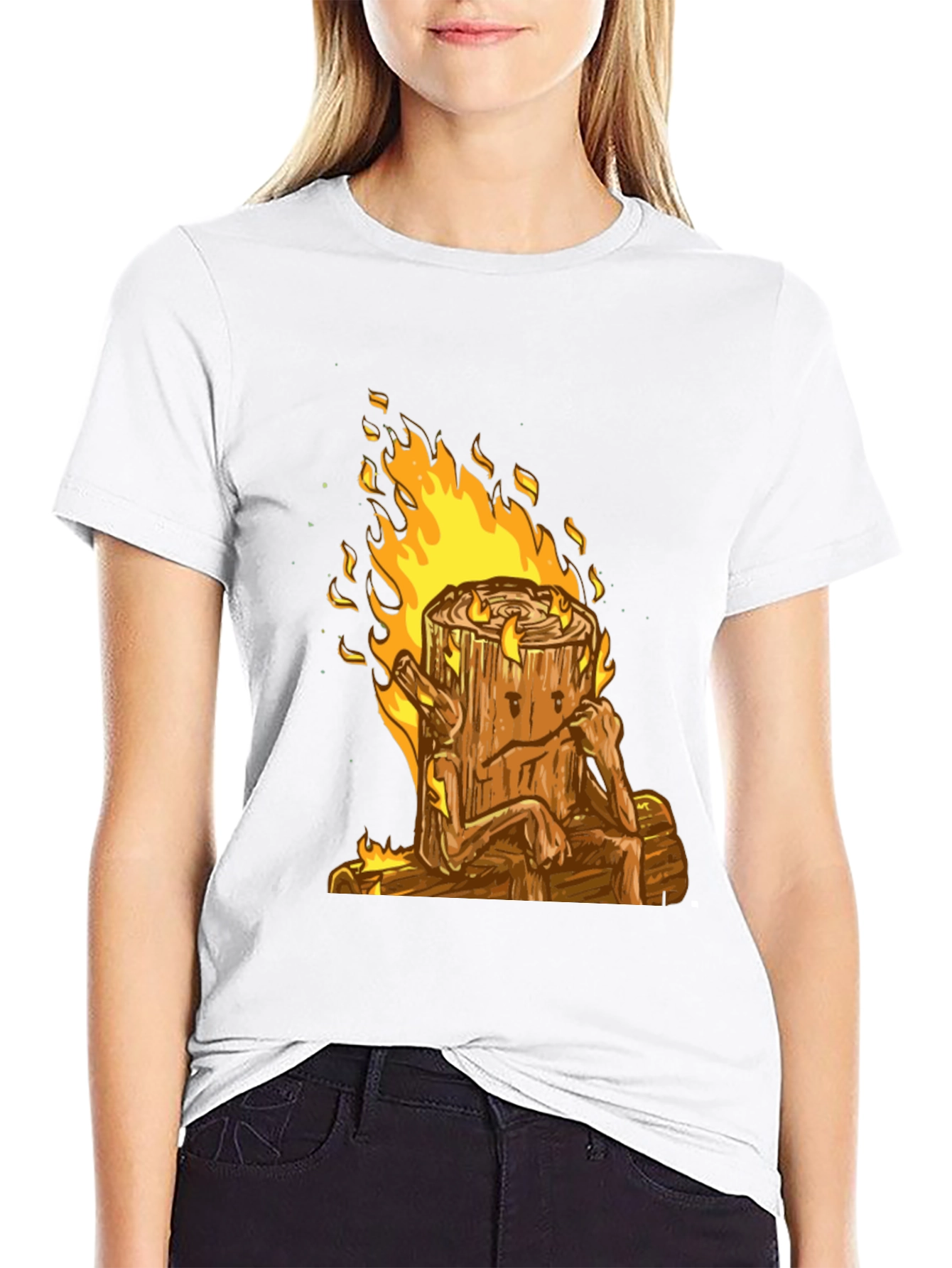 Burning Wood Log Character Graphic Tee