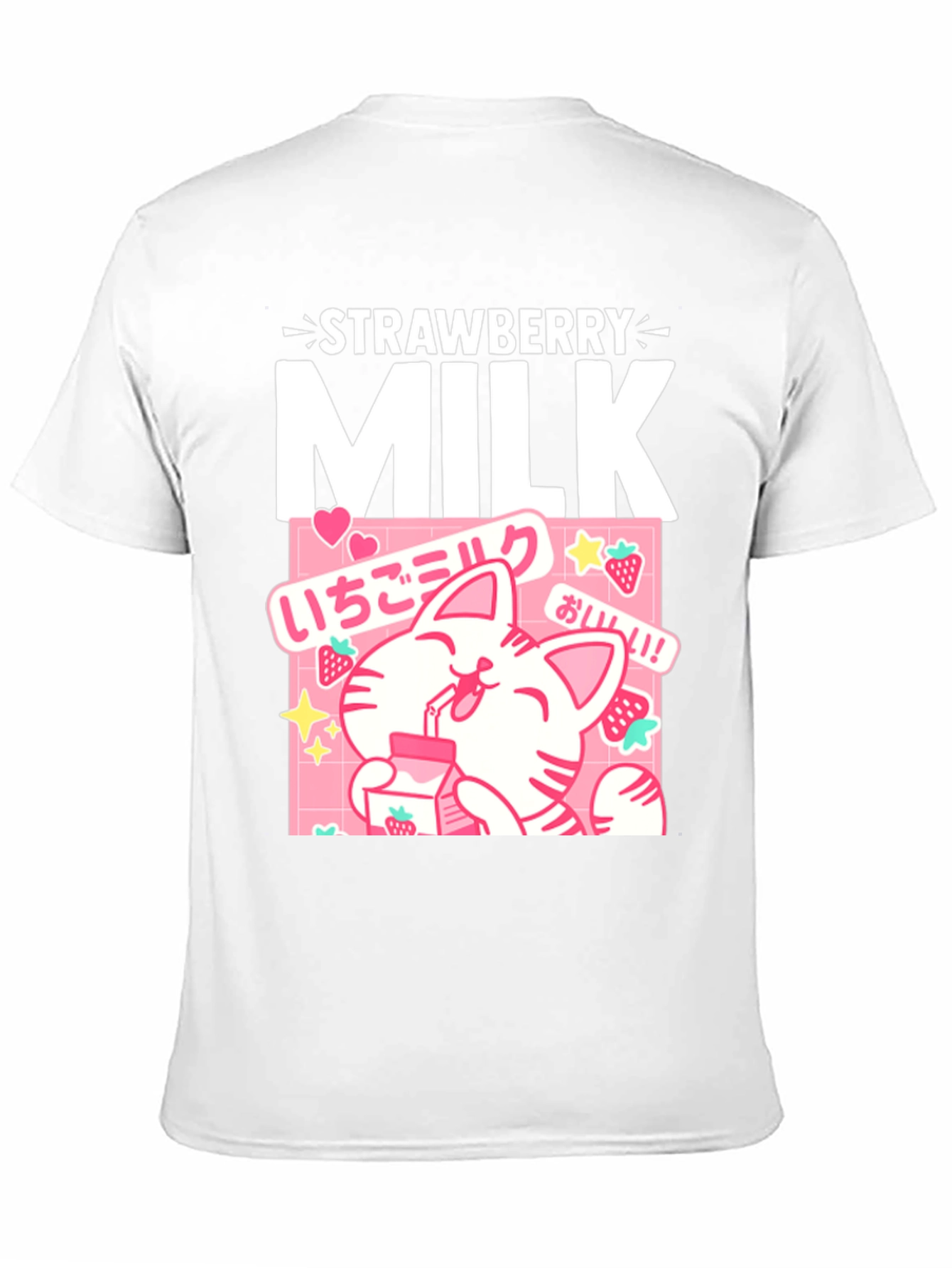 Strawberry Milk Cat T-Shirt Kawaii Anime Style