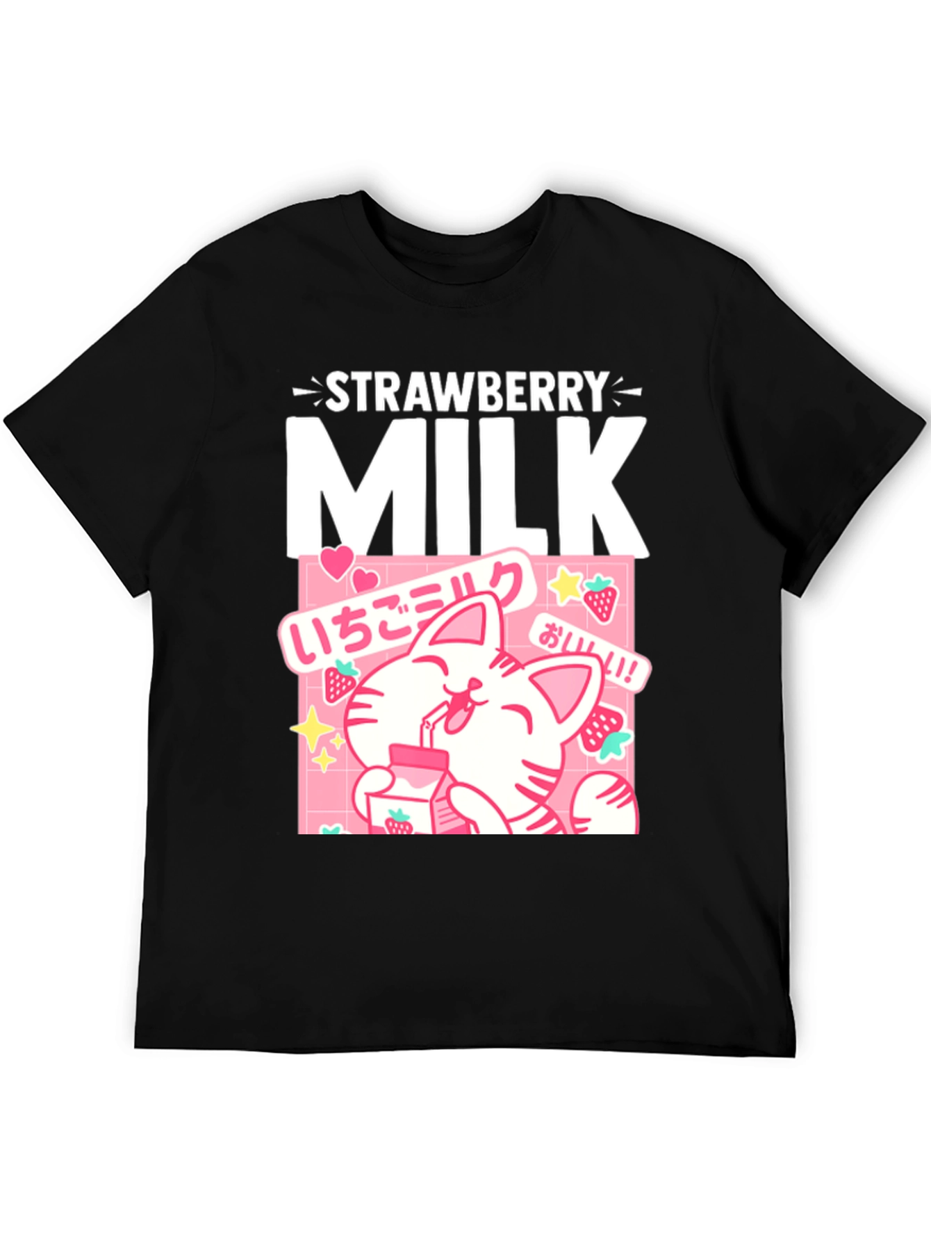 Strawberry Milk Cat T-Shirt Kawaii Anime Style