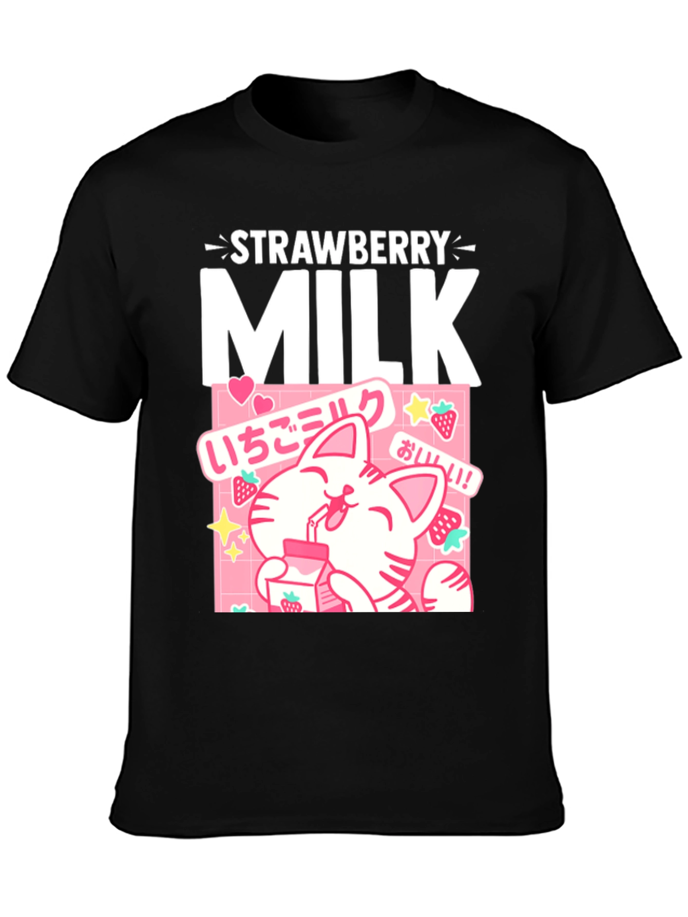 Strawberry Milk Cat T-Shirt Kawaii Anime Style